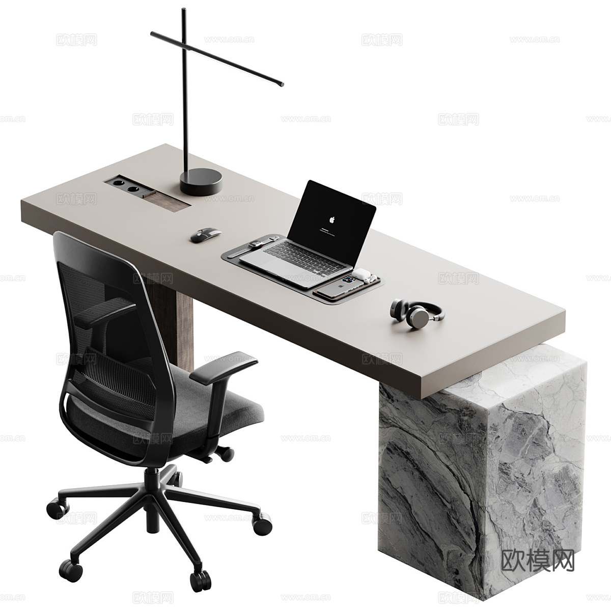 现代意式极简书桌椅 办公桌椅3d模型