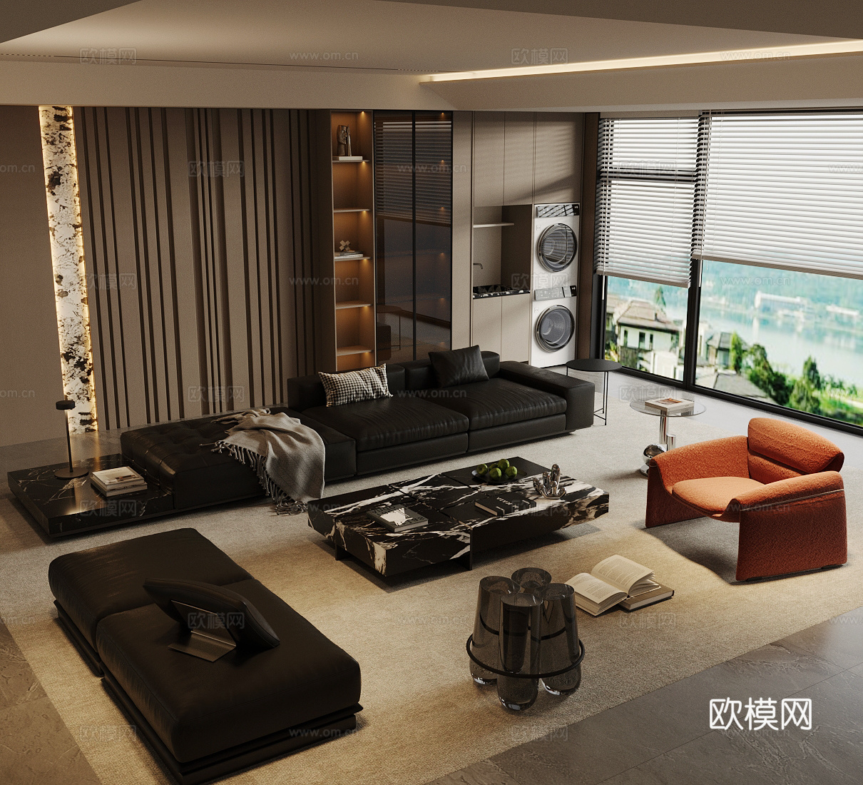 现代意式家居客厅 轻奢意式客厅 沙发茶几组合 高级灰客厅3d模型