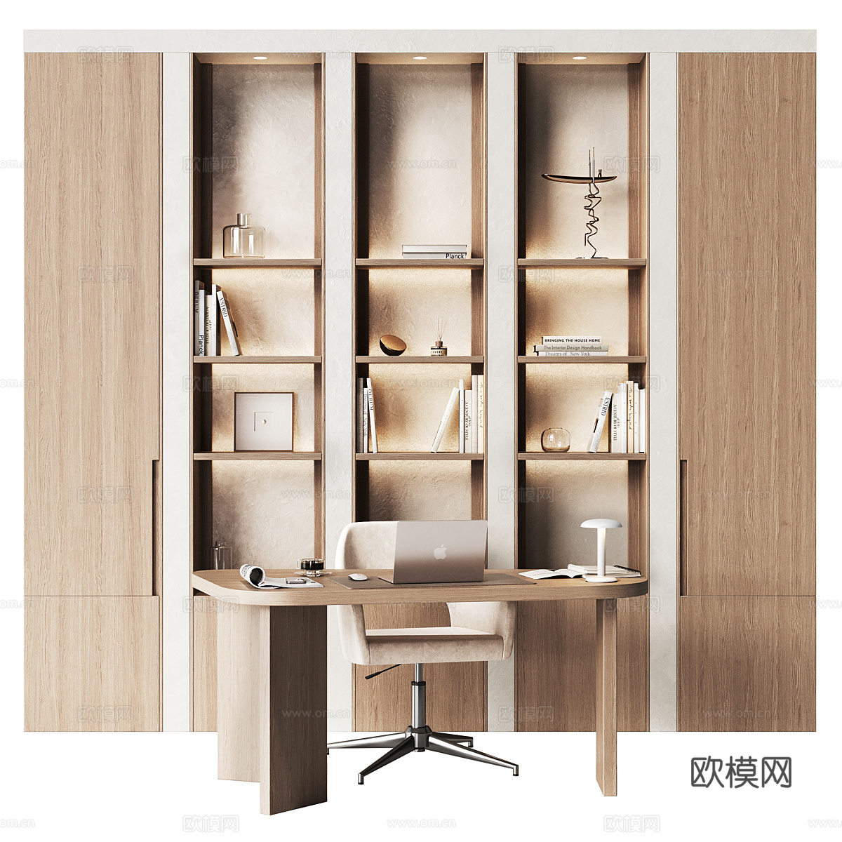 现代意式极简书柜 书桌椅3d模型