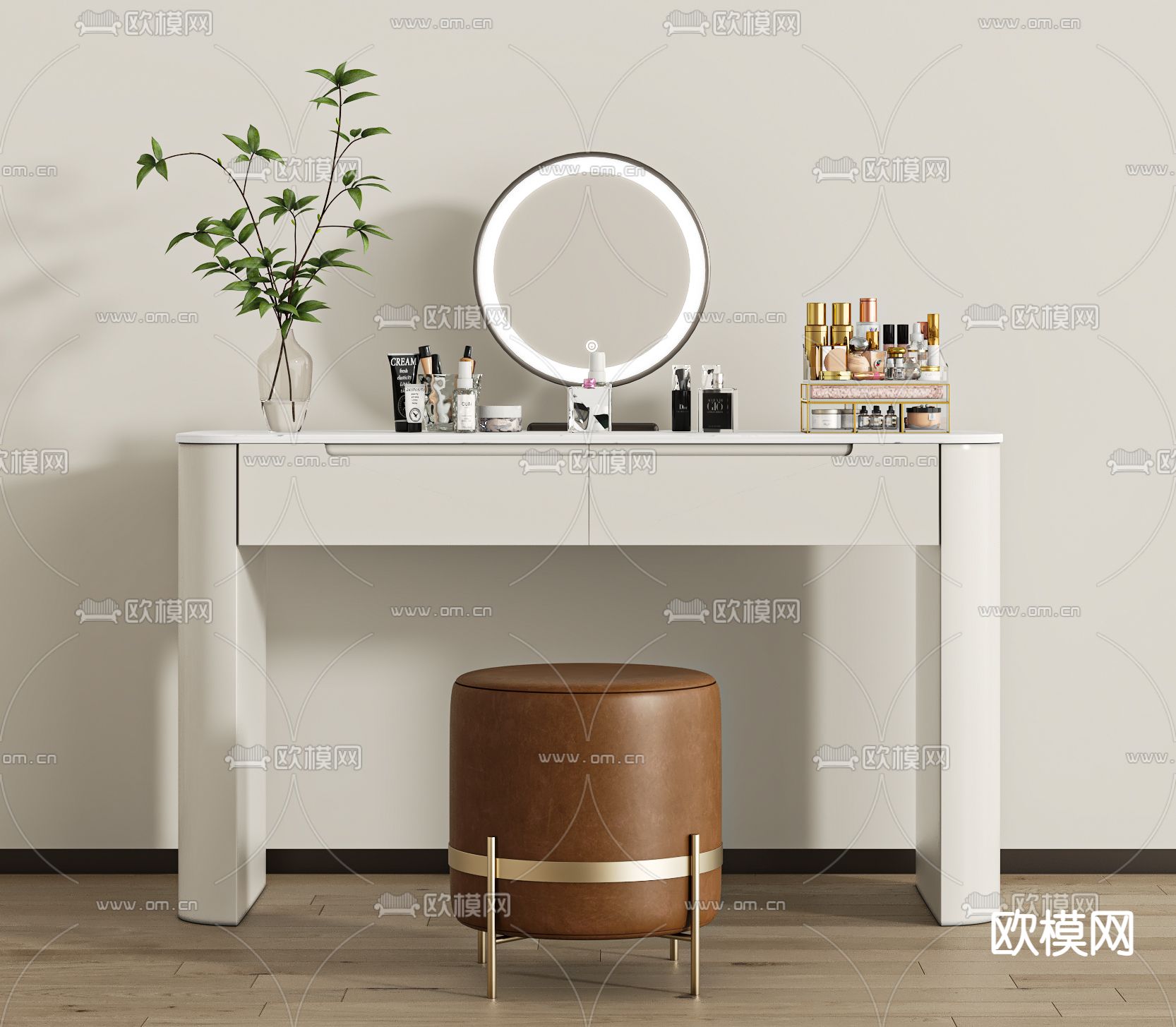 现代梳妆台su模型下载（渲染图2）