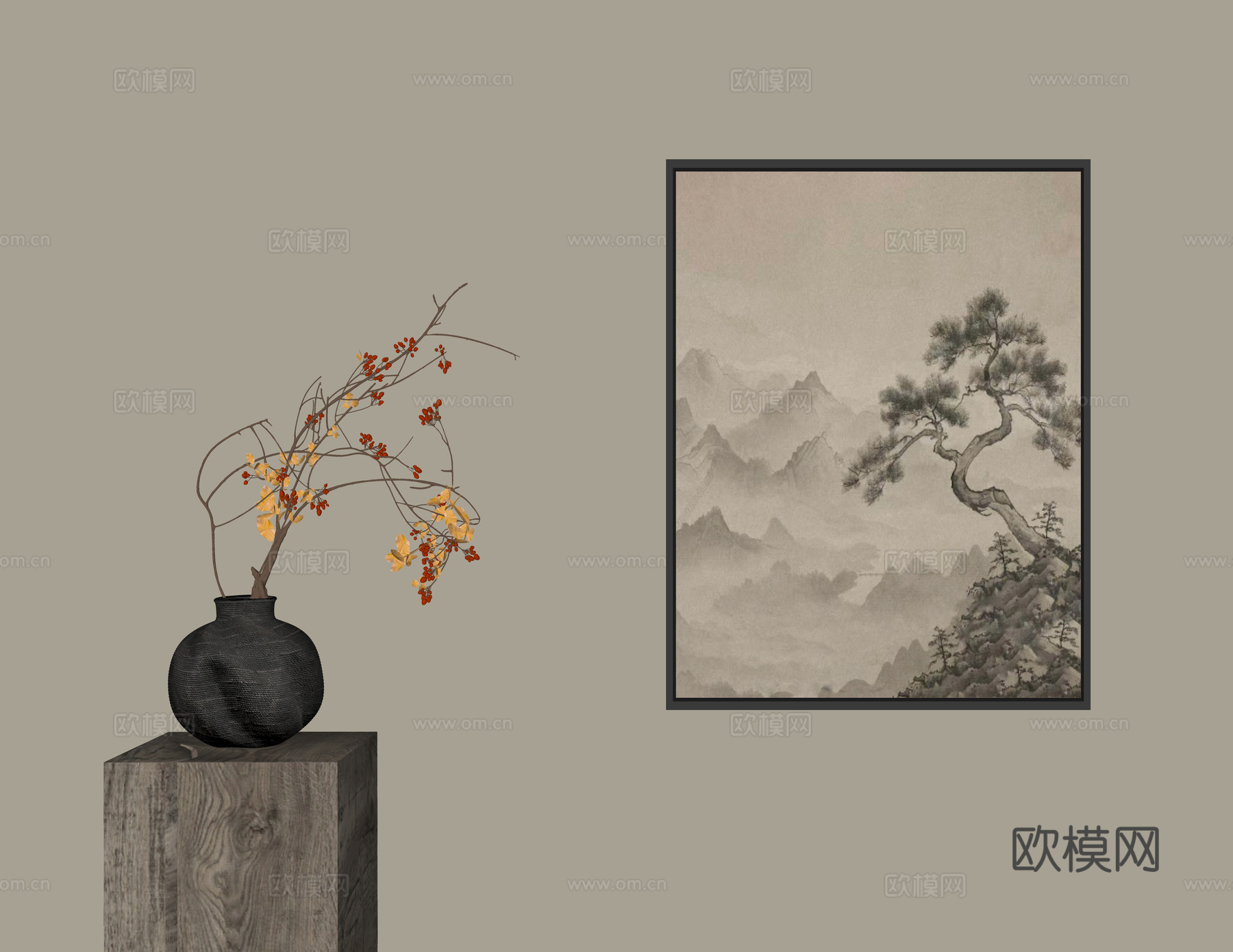 新中式宋式风挂画su模型