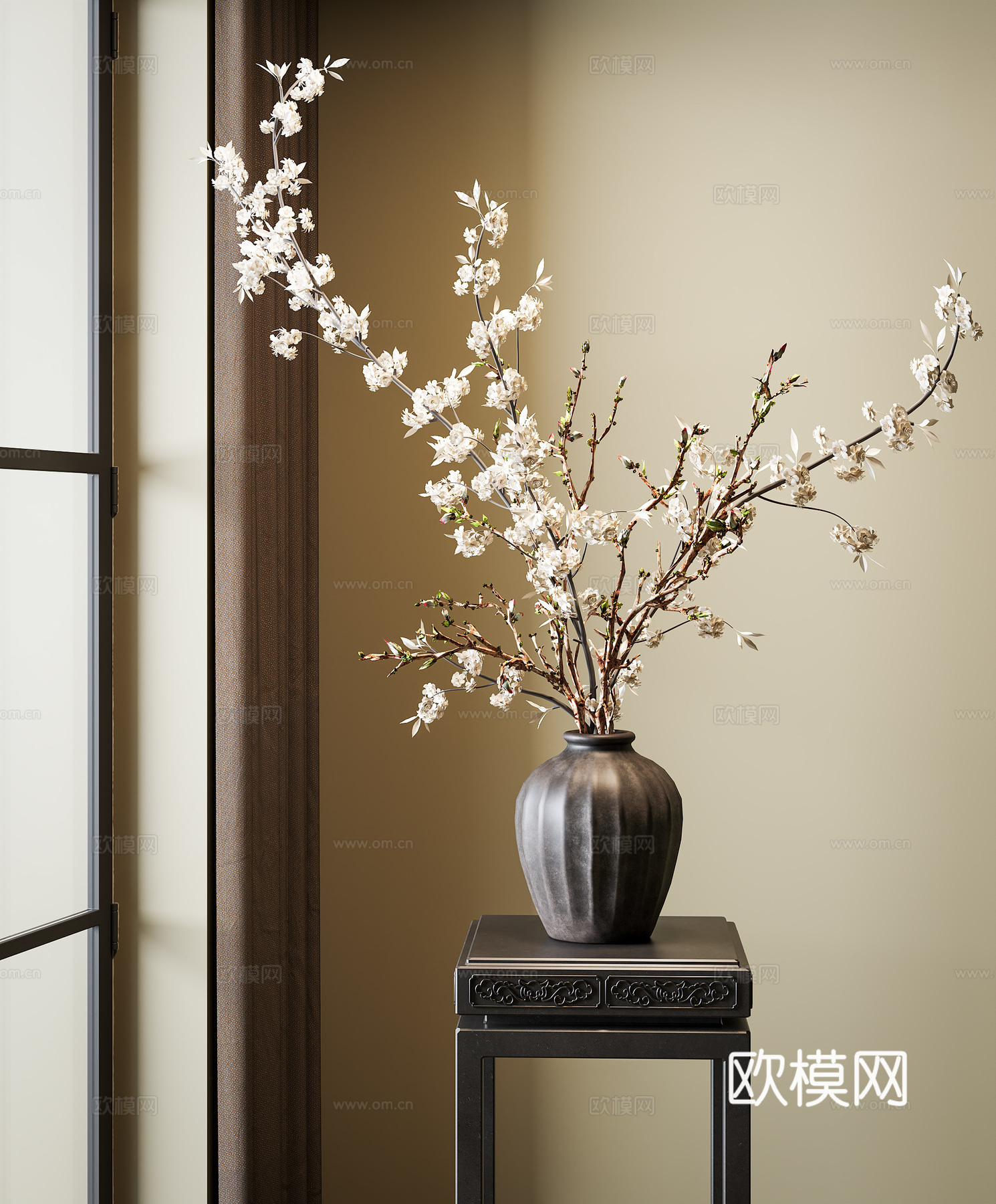 新中式花坛花卉  插花 室内花草3d模型