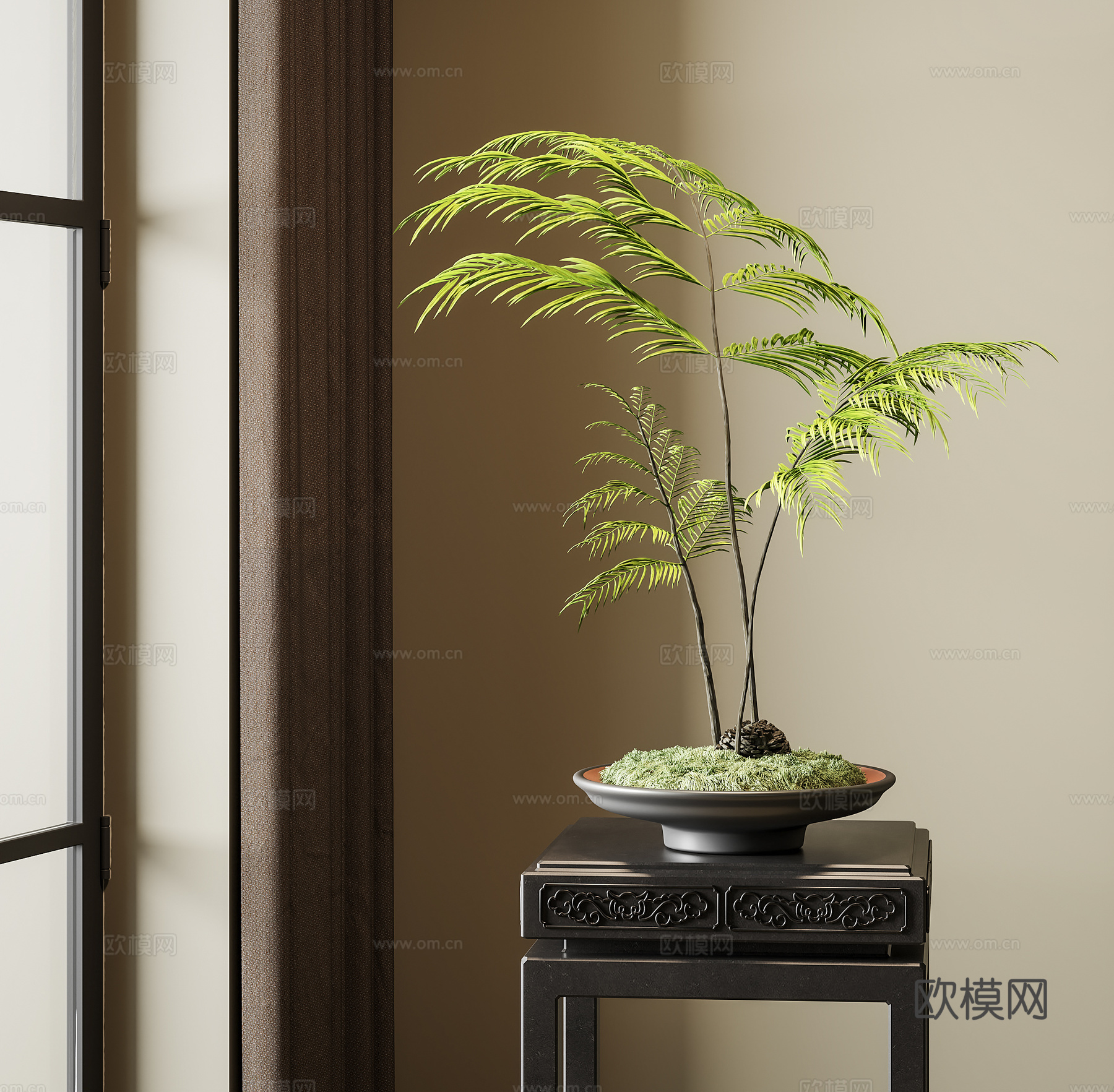 新中式盆栽盆景 室内绿植  土培绿植3d模型