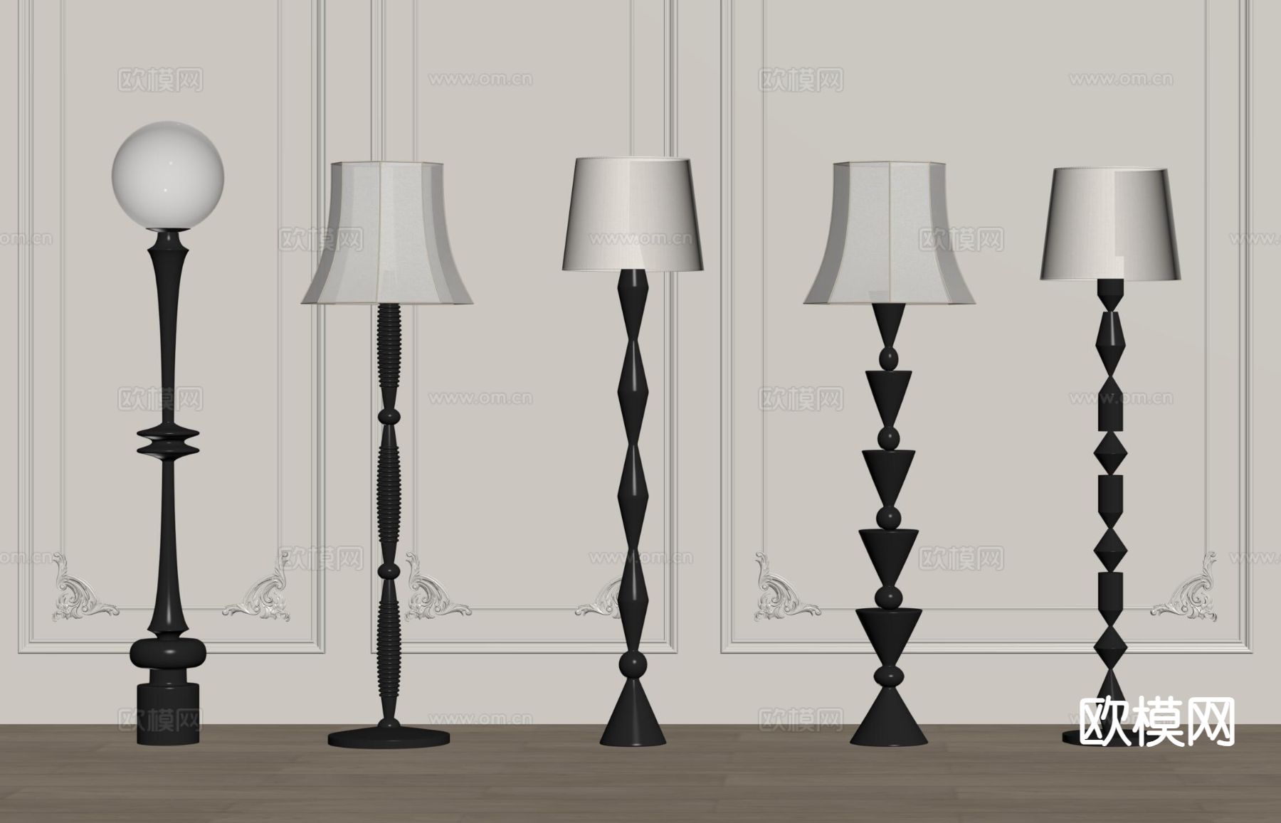 法式落地灯su模型下载（渲染图1）