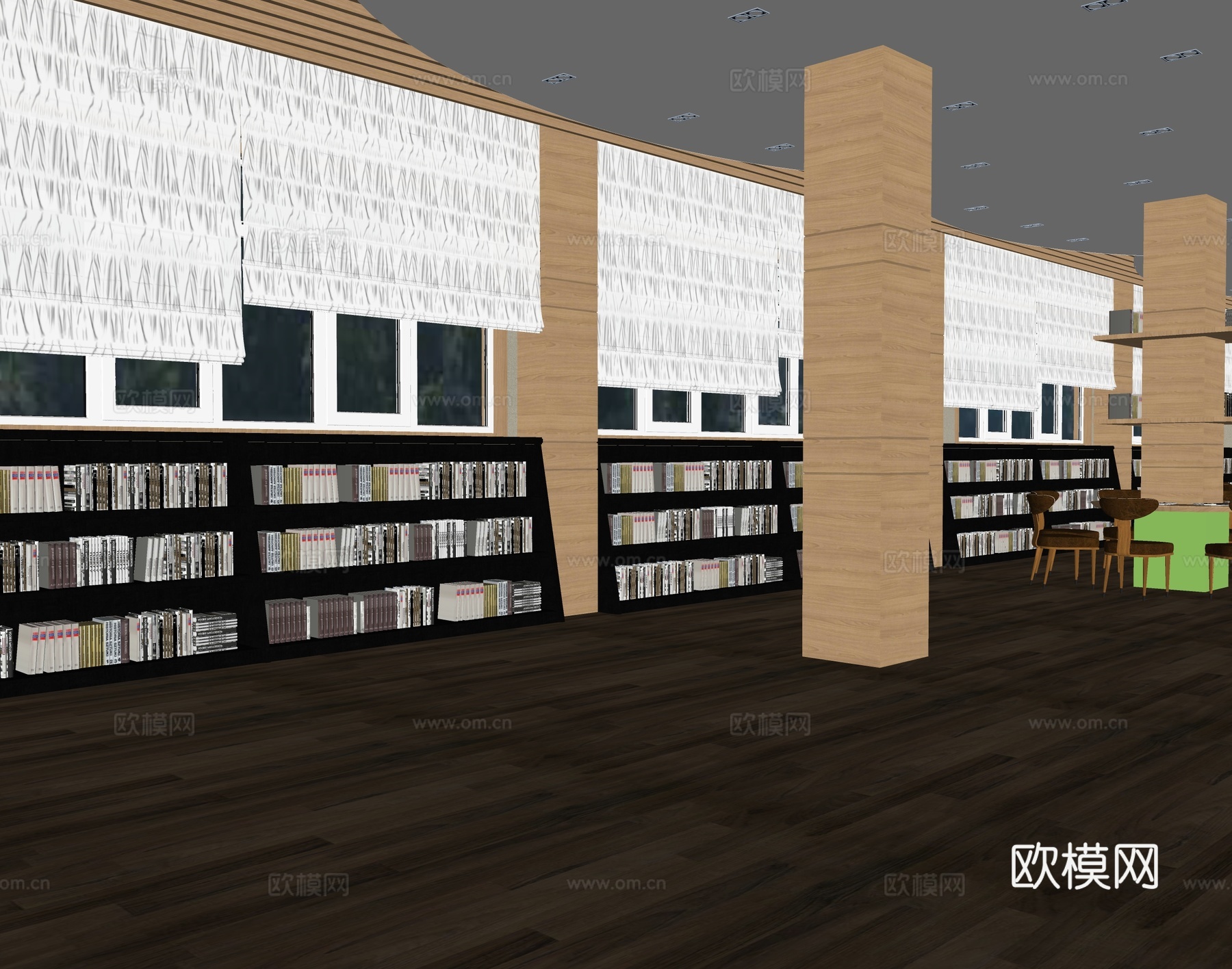 现代图书馆 书店 休闲书吧 图书阅览室 休闲桌椅su模型