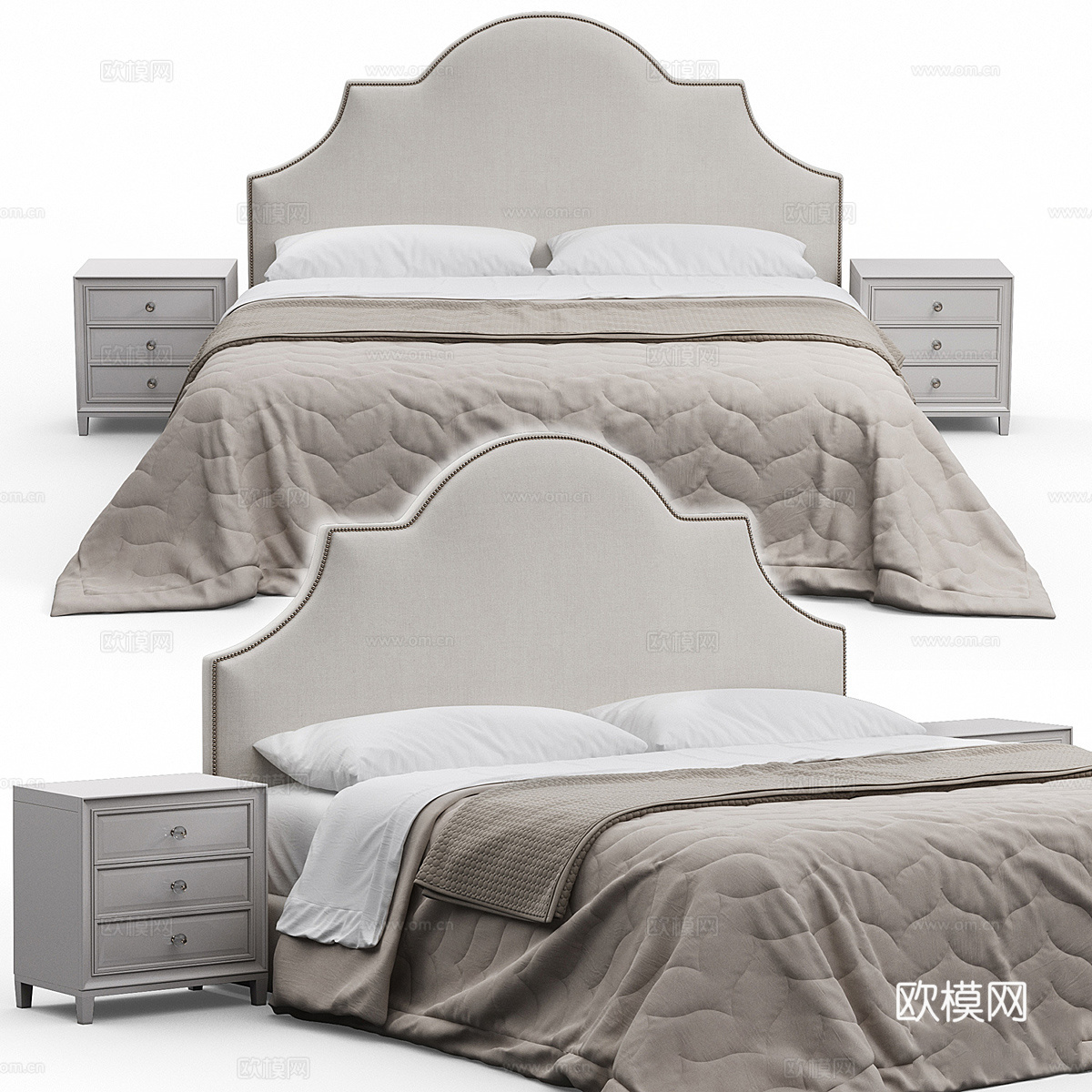 美式简约布艺双人床3d模型