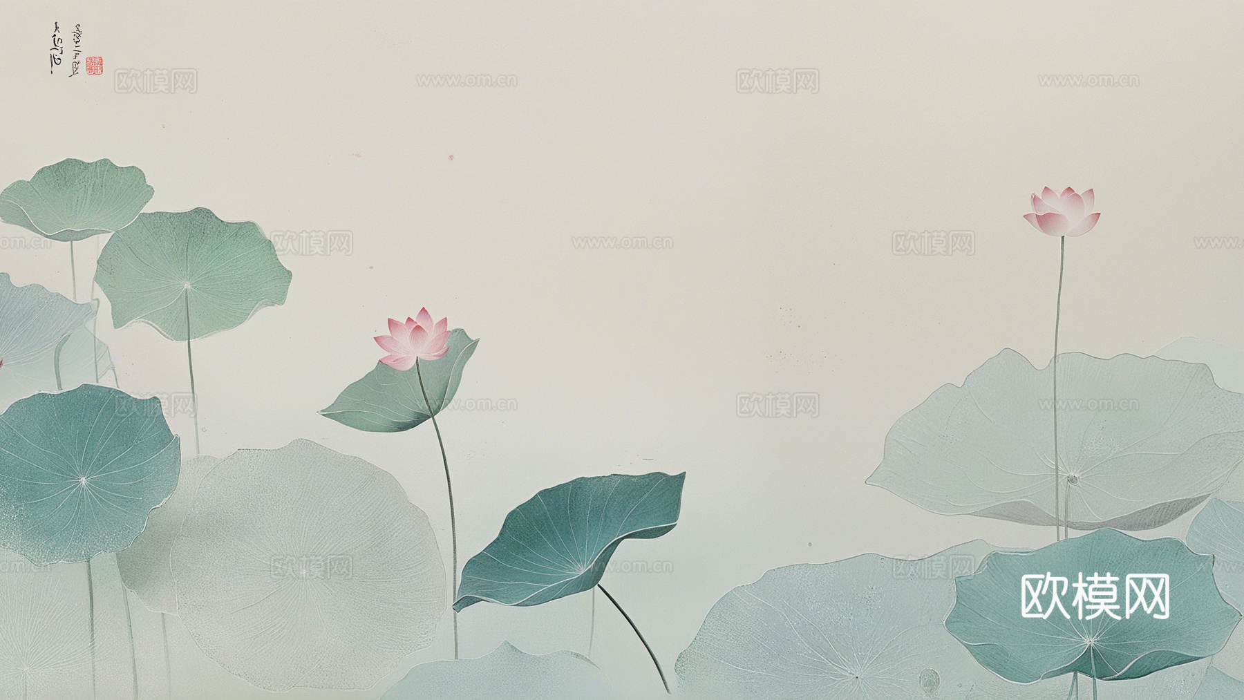 新中式荷花壁画