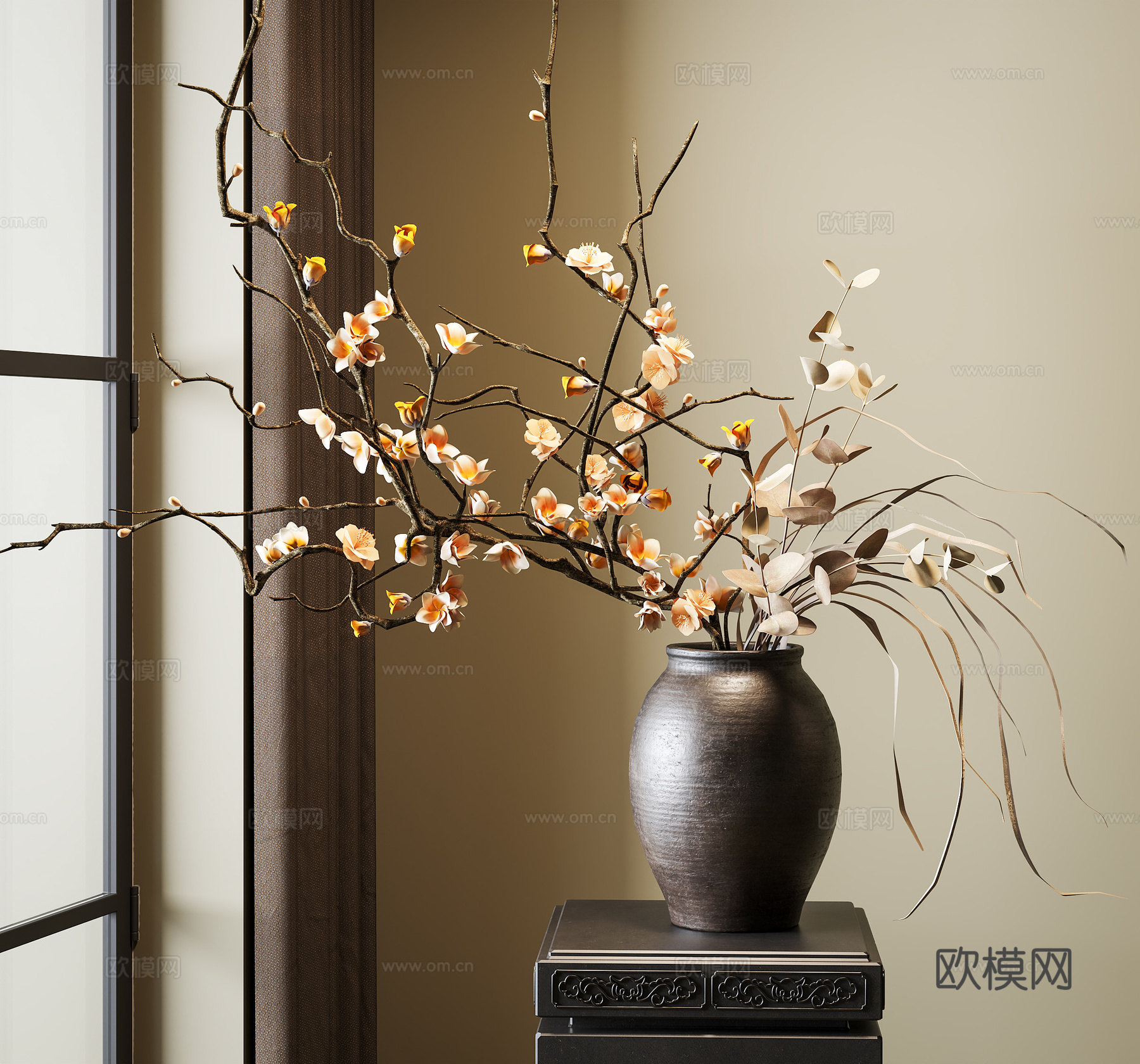 新中式花坛花卉  插花 室内花草3d模型