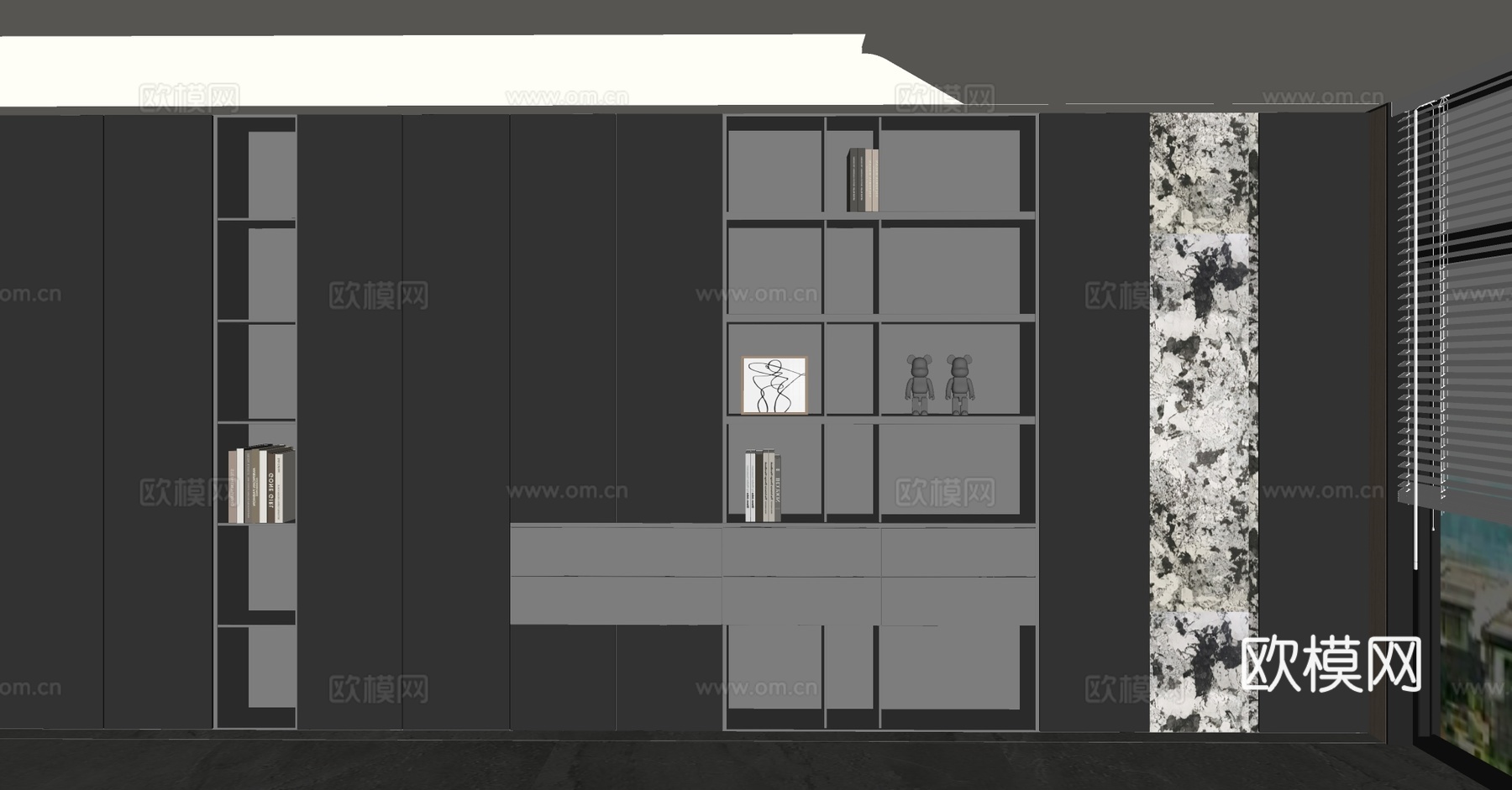 意式轻奢装饰柜 储物柜 开放式装饰柜 装饰柜摆件 成品装饰柜su模型