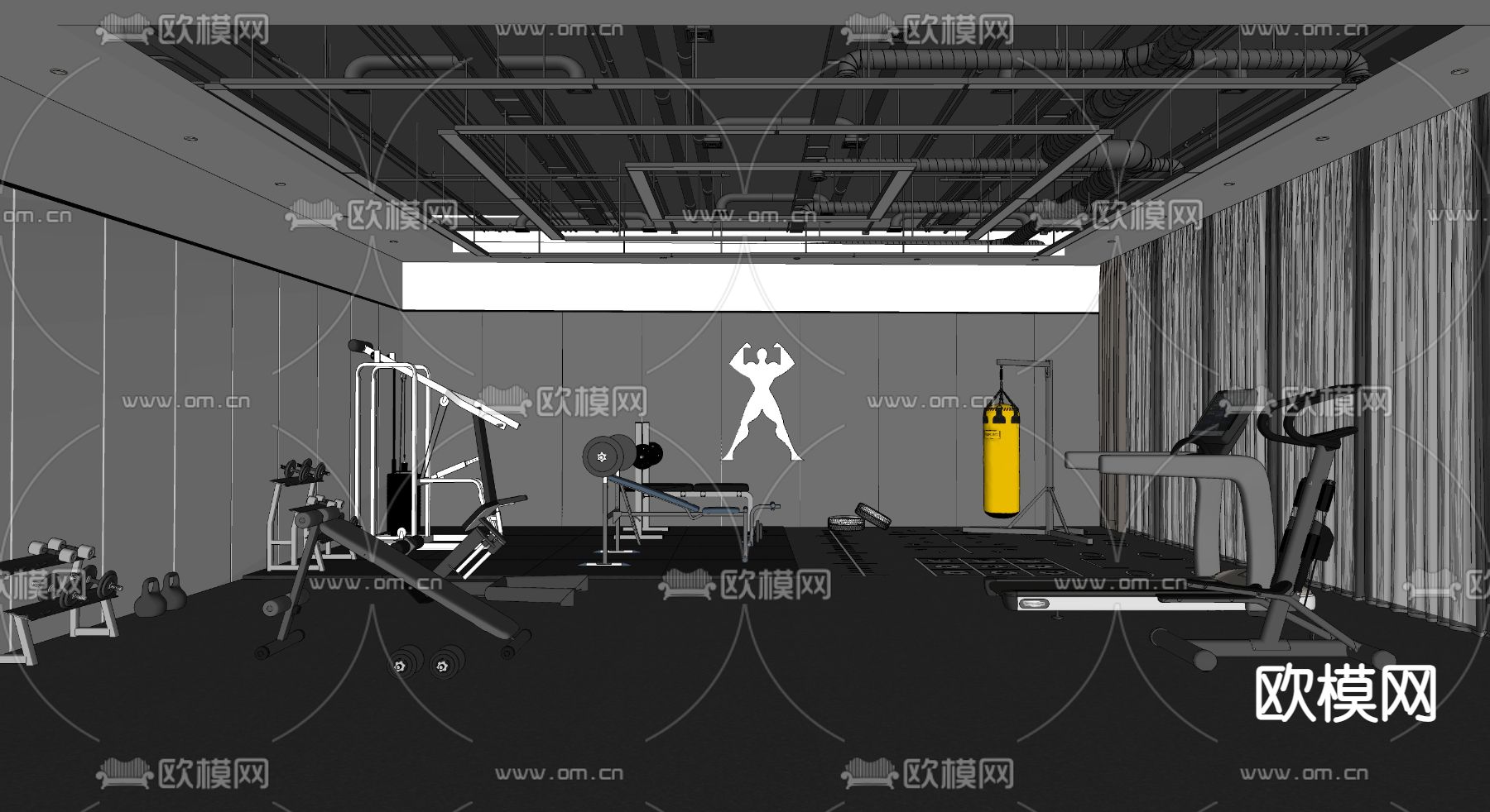 现代健身房su模型下载（渲染图2）