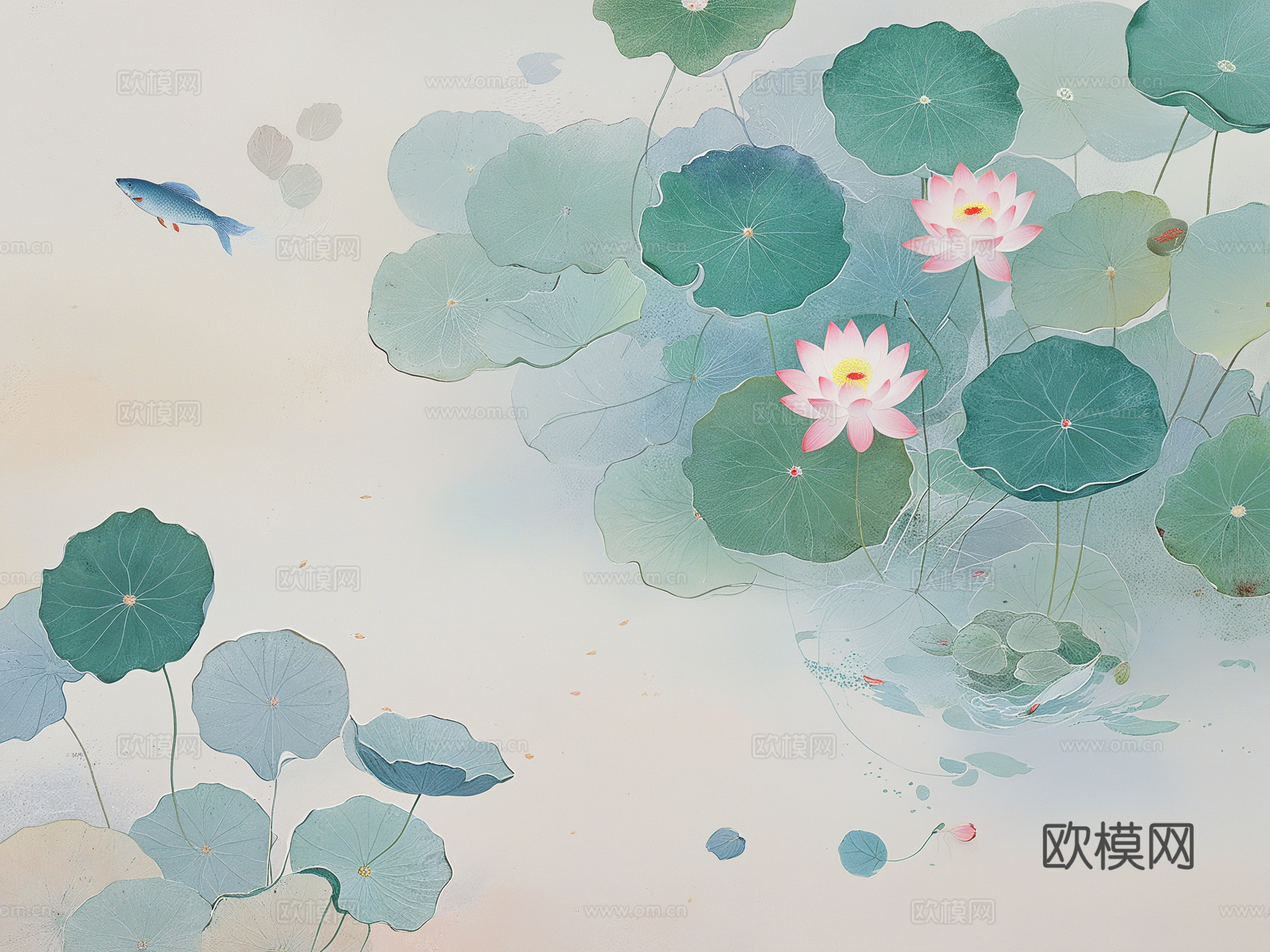 新中式荷花壁画