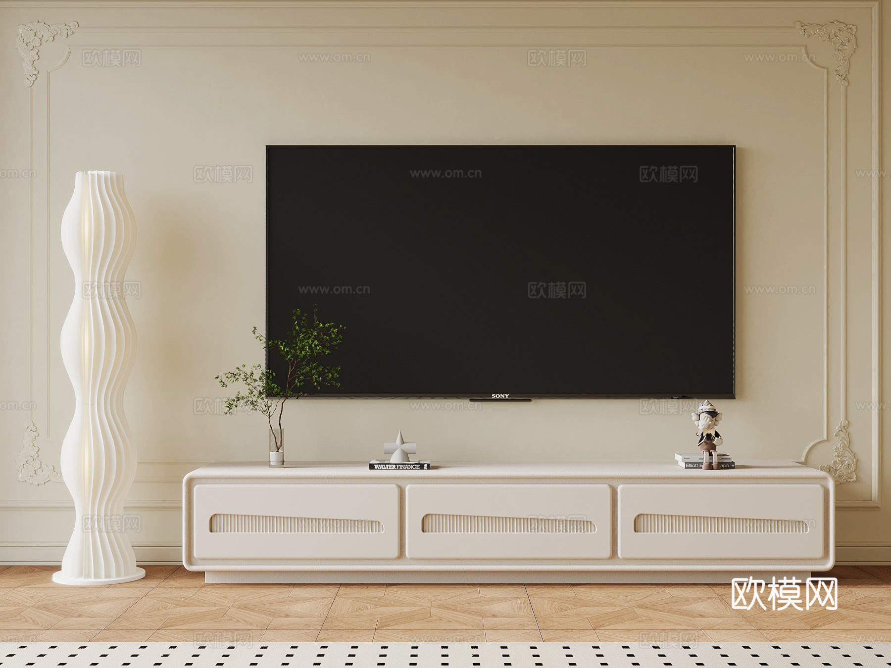现代奶油风电视柜3d模型