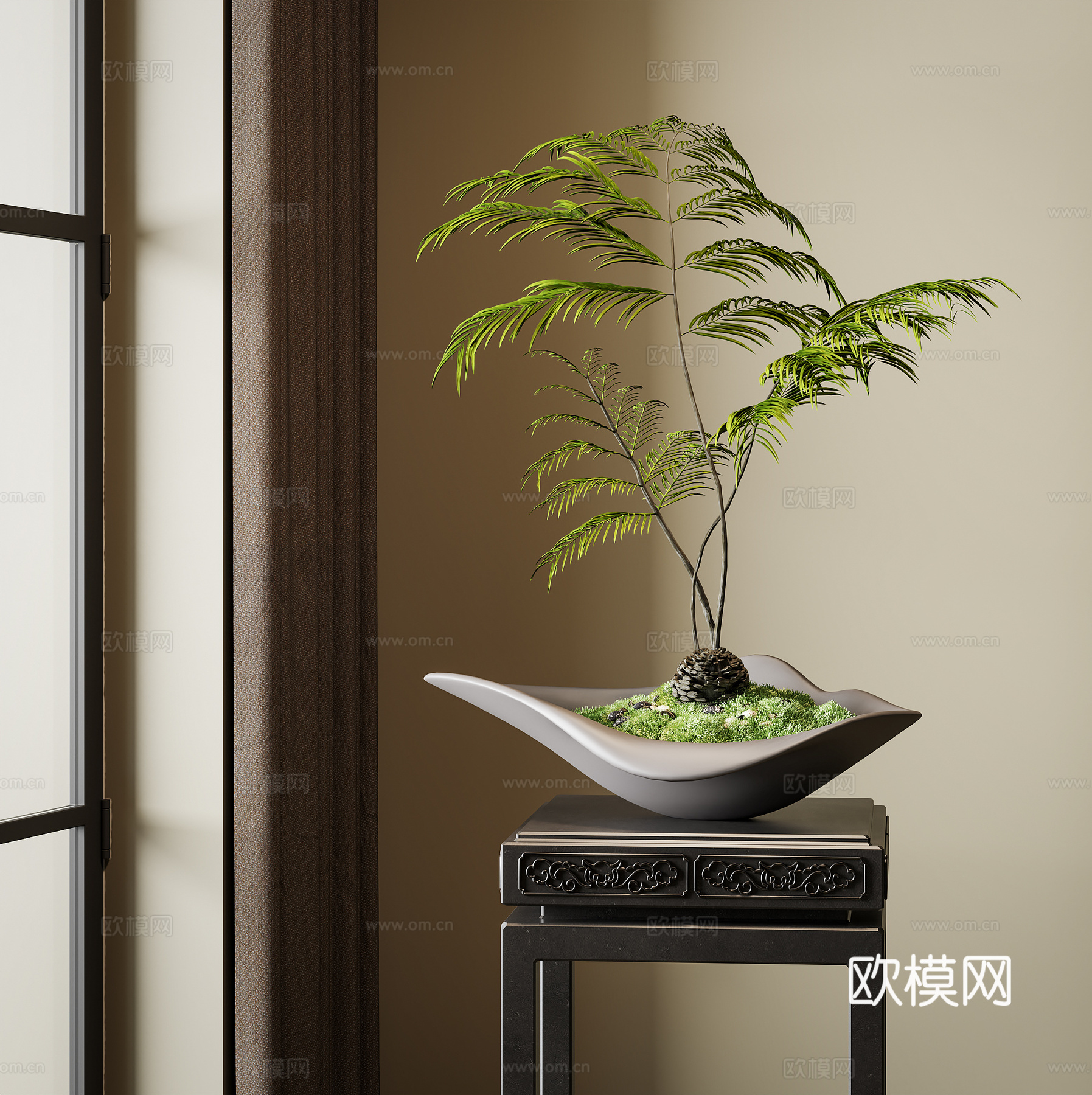 新中式盆栽盆景 室内绿植  土培绿植3d模型