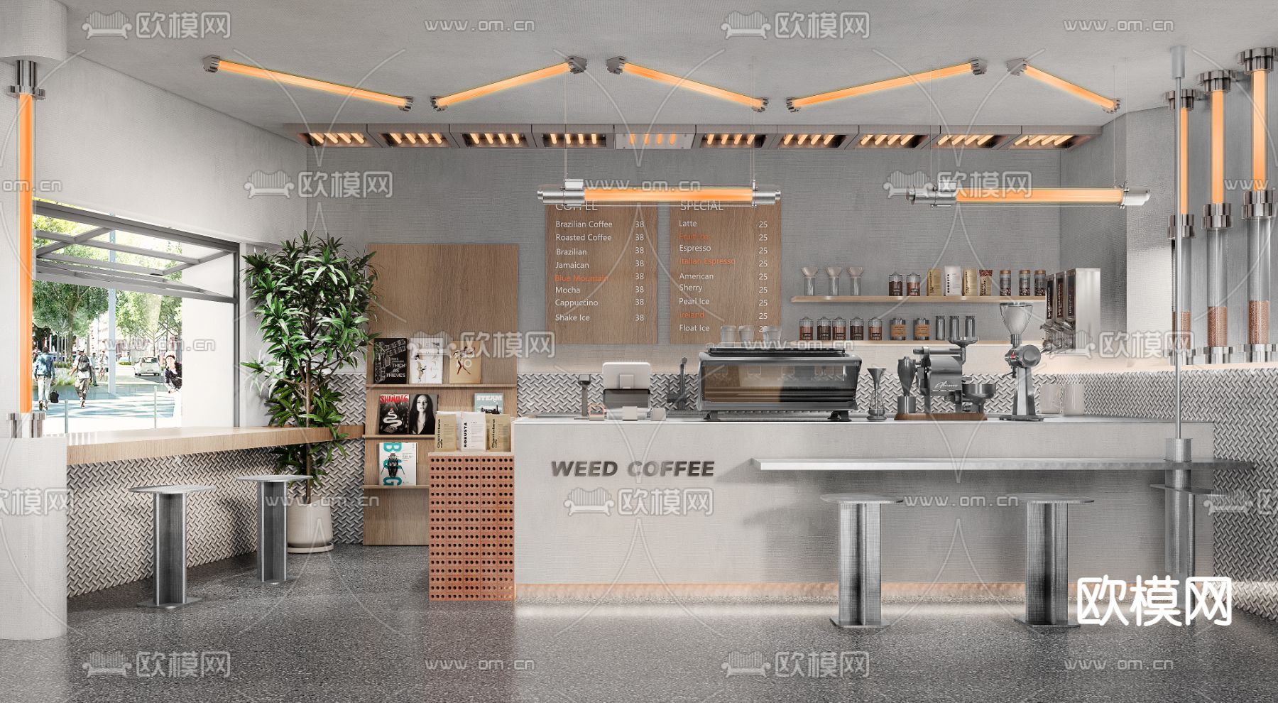 现代咖啡厅su模型下载（渲染图1）