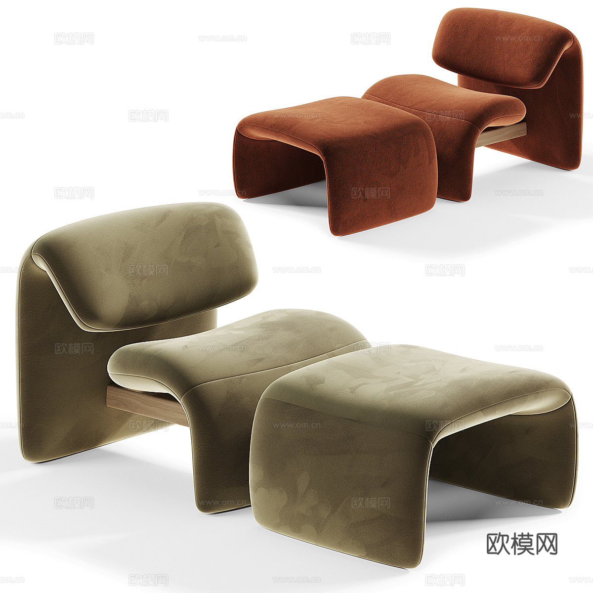 现代意式奶油风布艺休闲椅3d模型