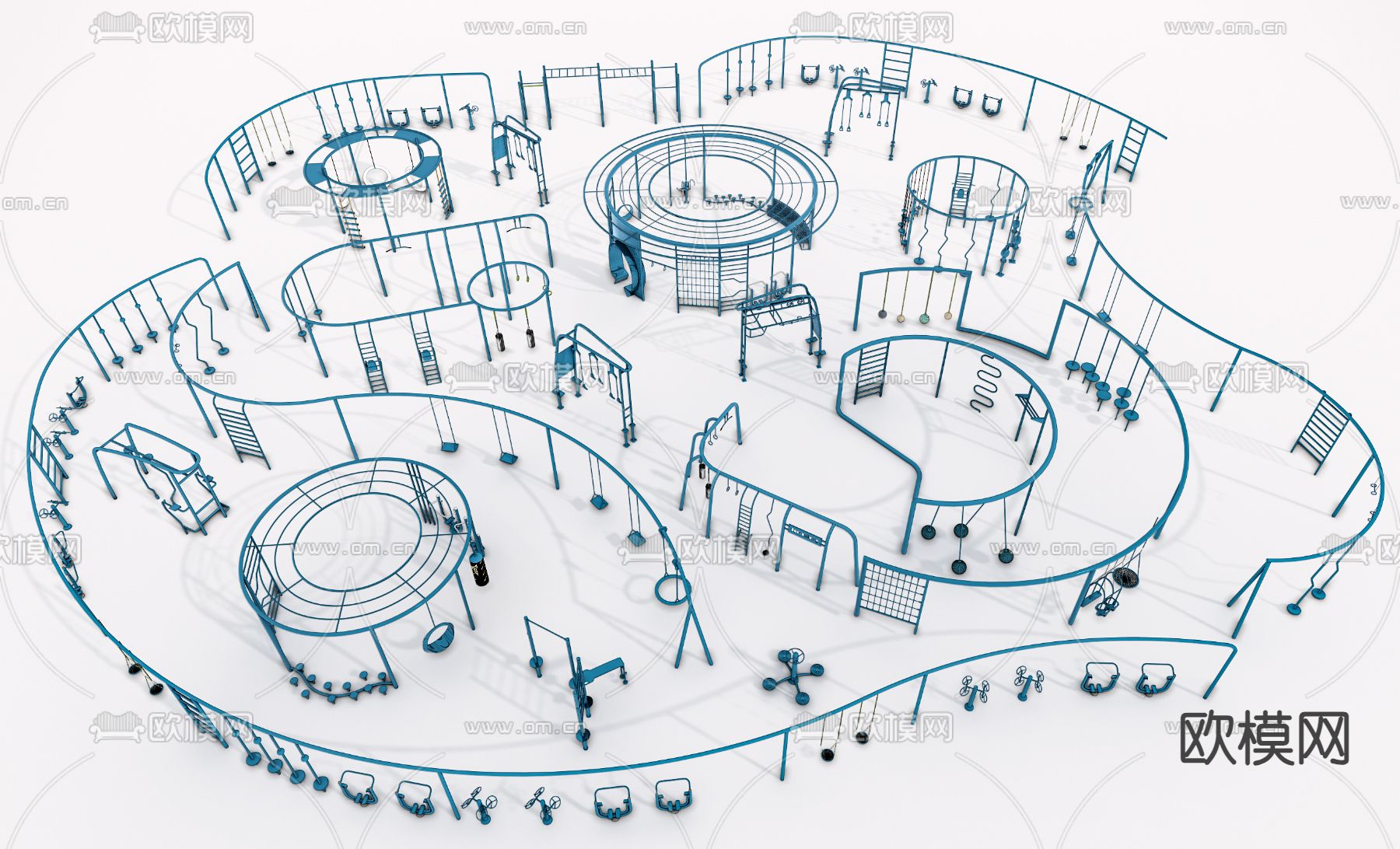 户外健身器材 运动器材su模型下载（渲染图1）