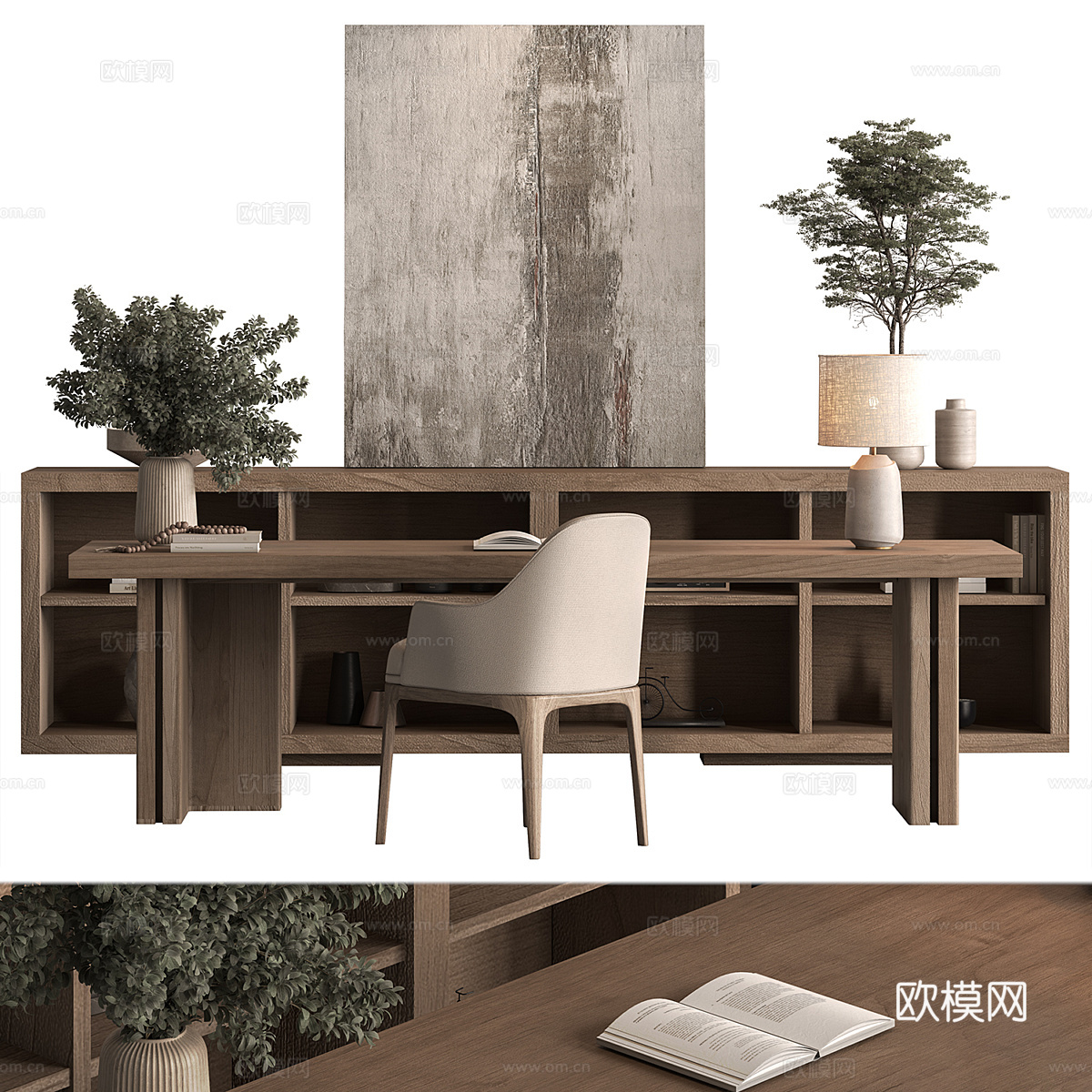 新中式书桌椅组合3d模型