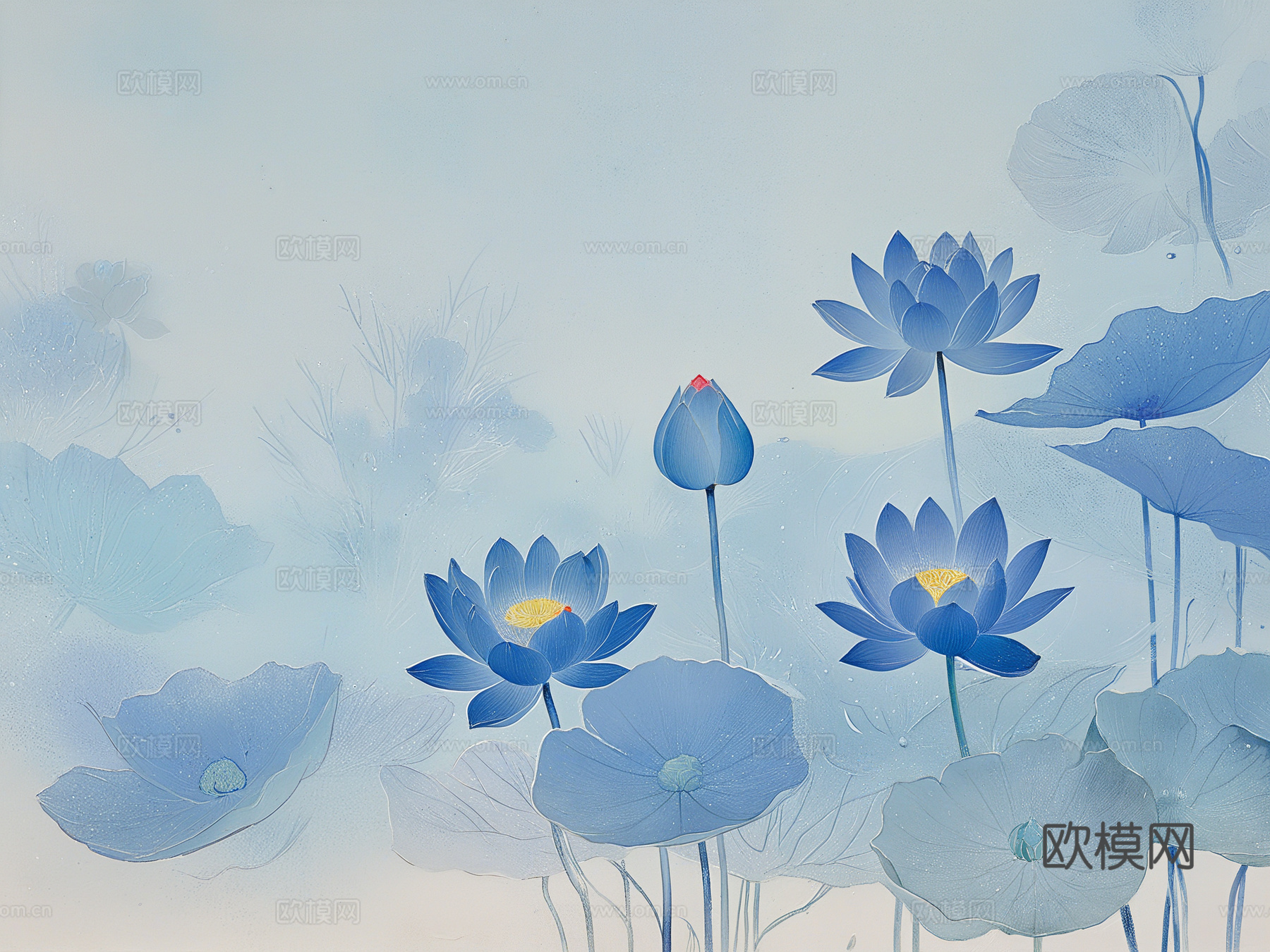 新中式荷花壁画