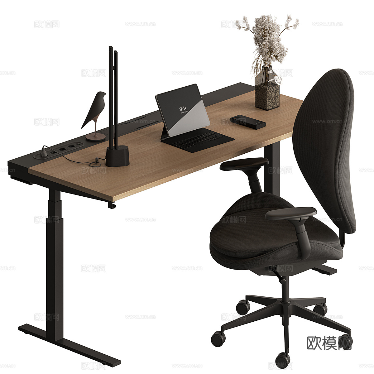 现代意式极简书桌椅 办公桌椅3d模型