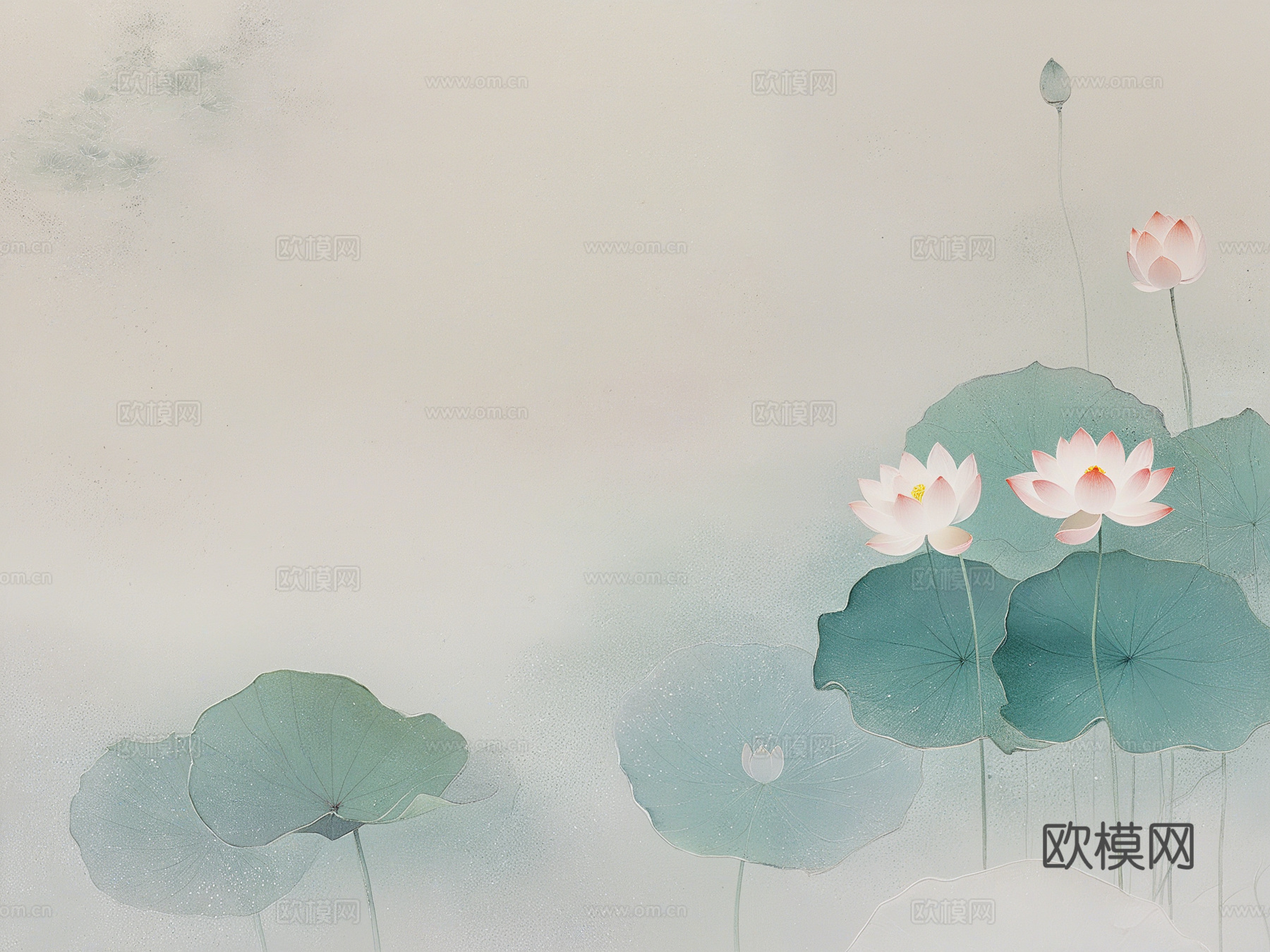新中式荷花壁画