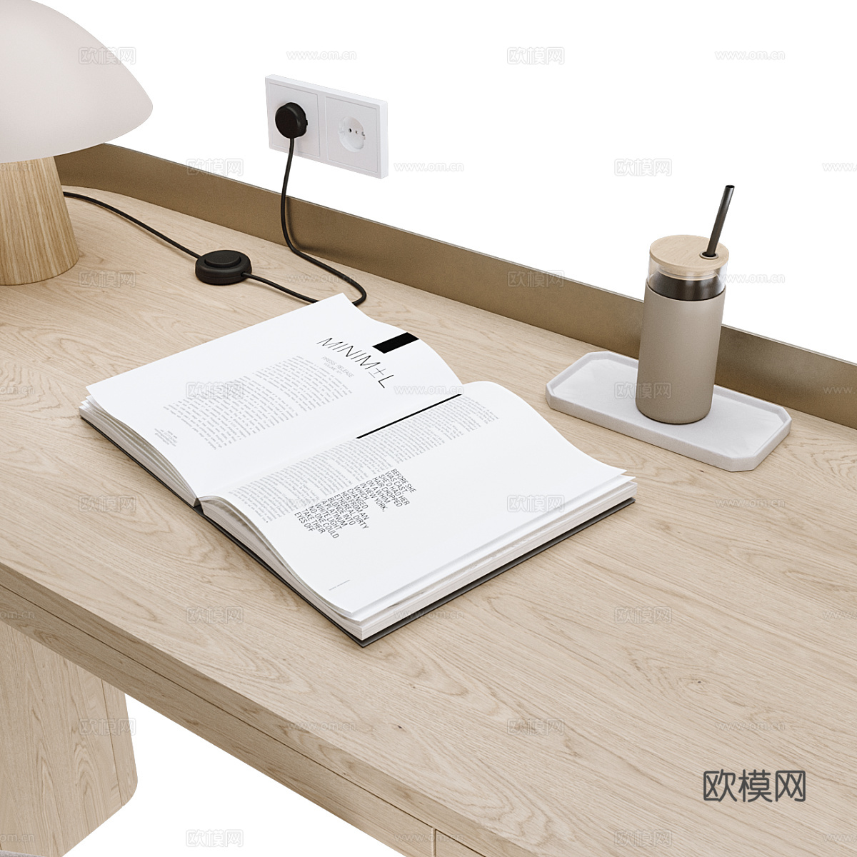 现代意式原木书桌椅3d模型