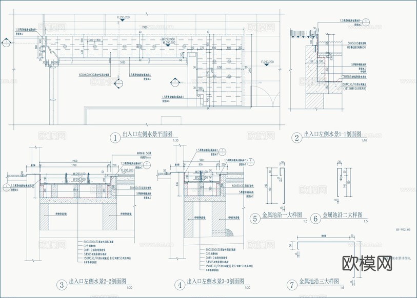 現(xiàn)代跌級水景節(jié)點大樣詳圖cad施工圖下載(渲染圖7)