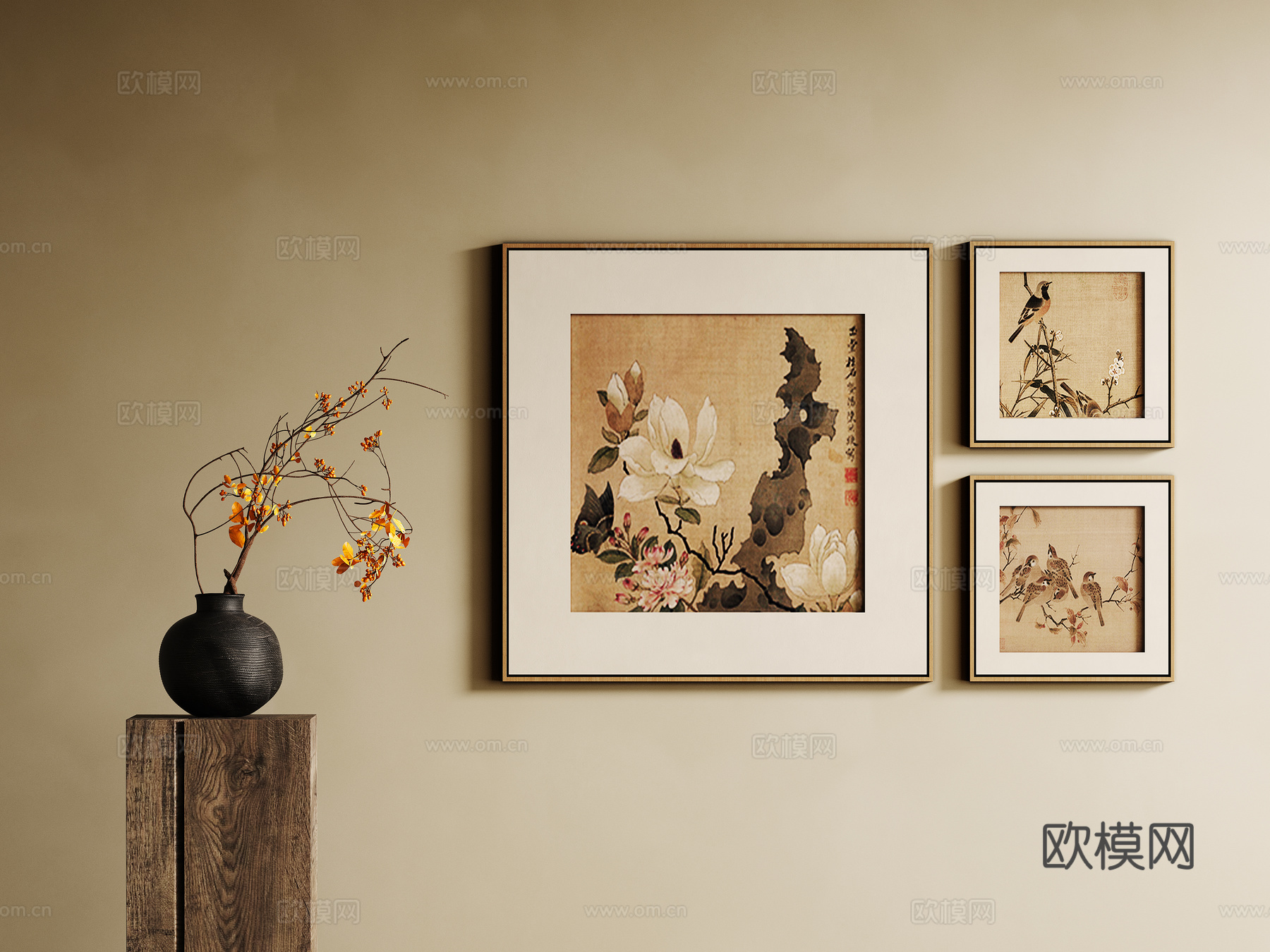 新中式宋式风挂画su模型