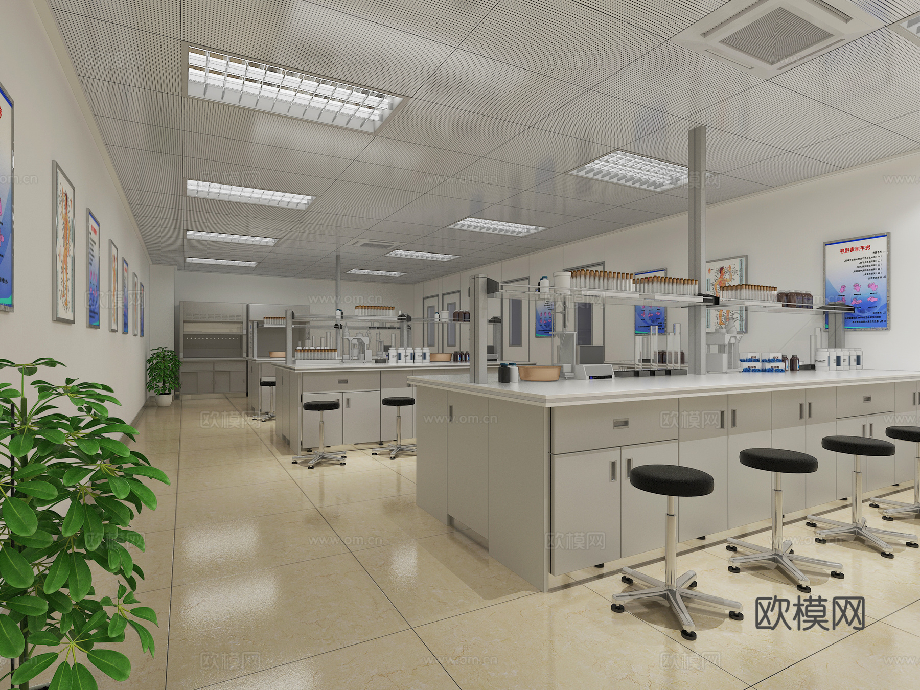 现代学校实验室 试验台 实验器材3d模型