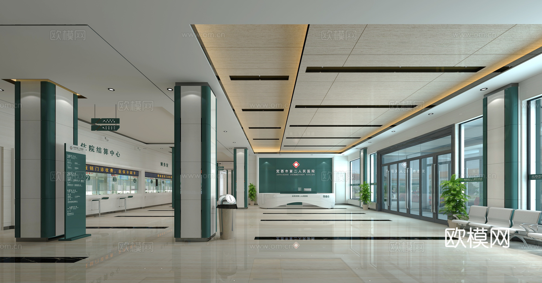 现代医院门诊大堂 大厅接待 背景墙3d模型