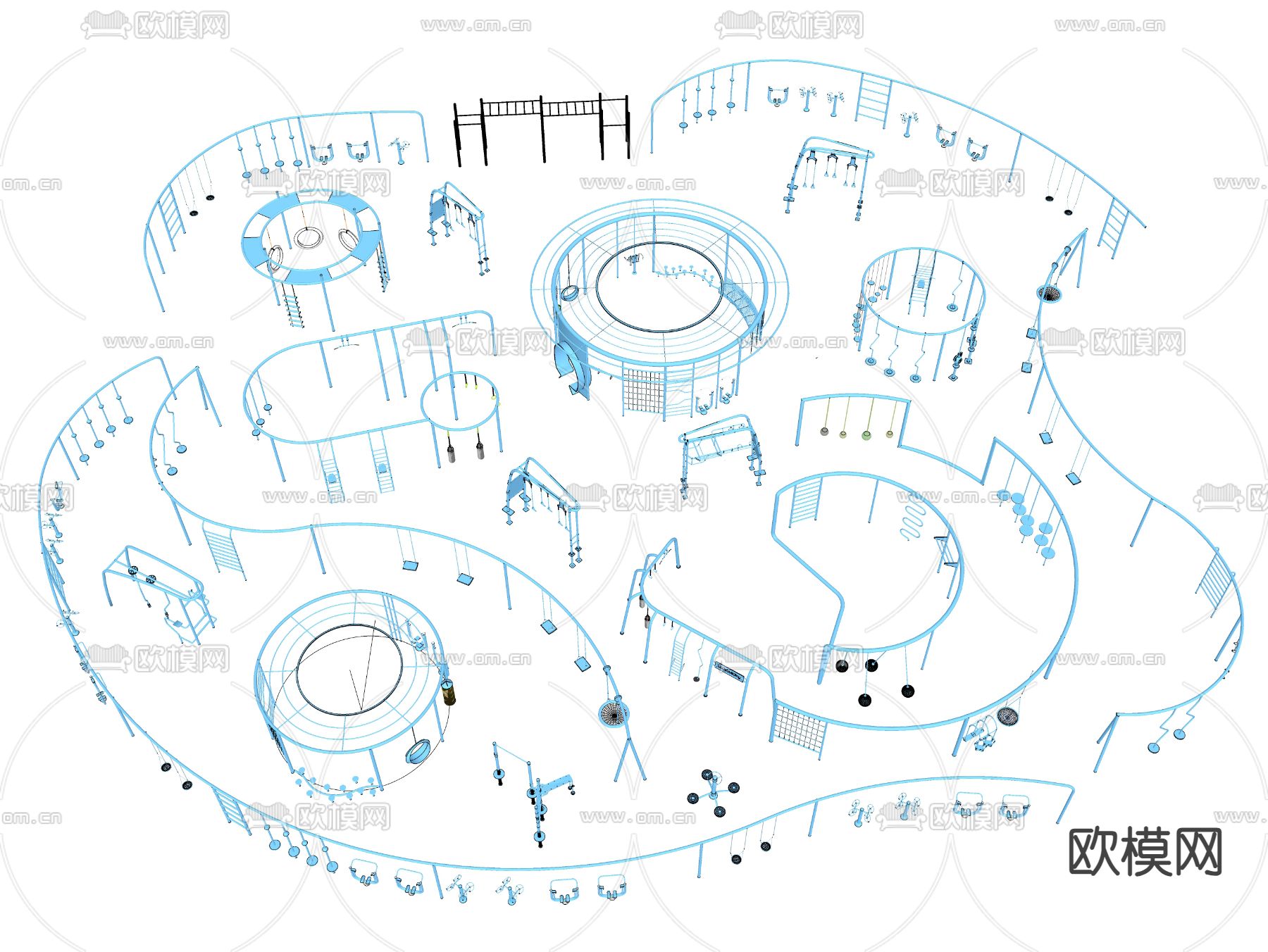 户外健身器材 运动器材su模型下载（渲染图2）