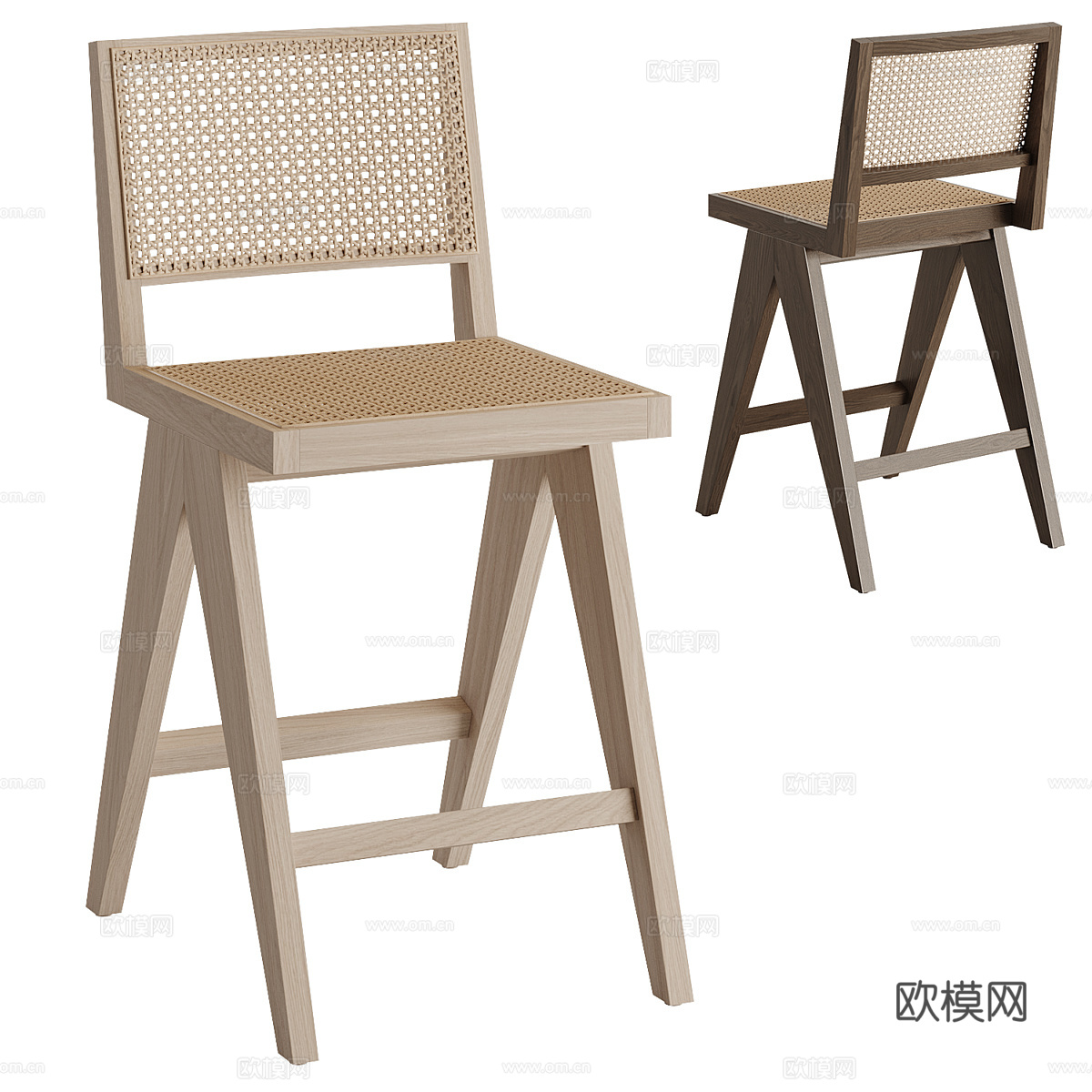 新中式原木吧台椅3d模型