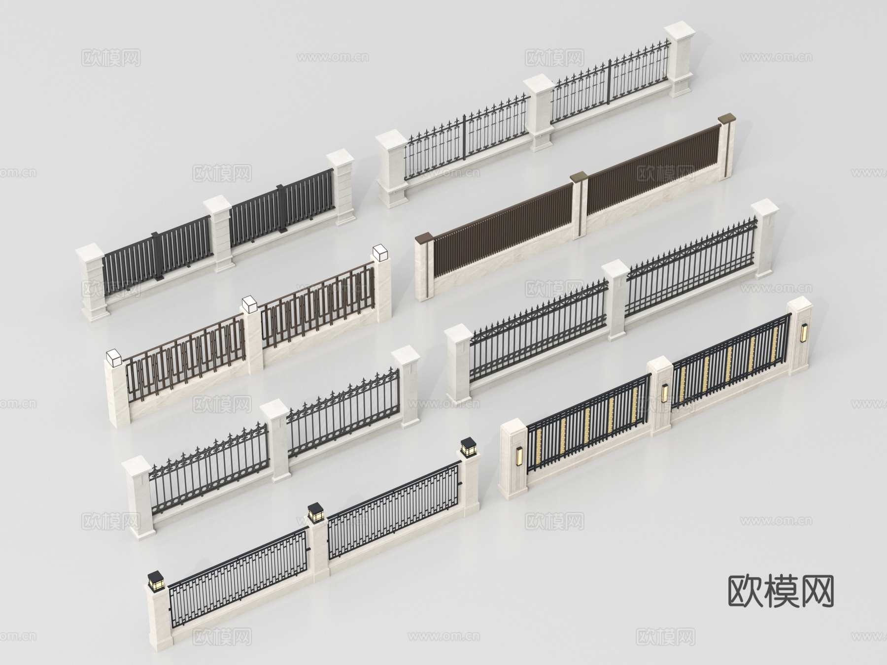 现代围墙 小区围墙 住宅围墙景墙 栅栏篱笆 庭院墙3d模型