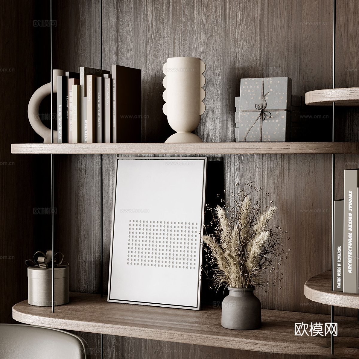 现代意式书房书柜 书桌椅 办公桌椅3d模型
