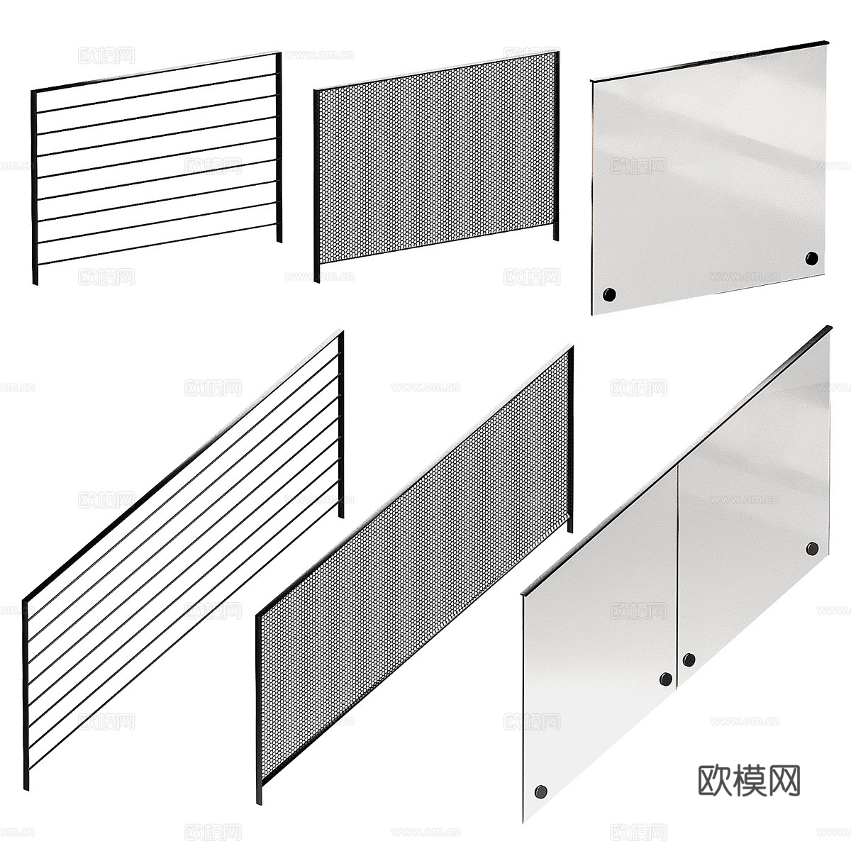 现代极简金属玻璃栏杆3d模型
