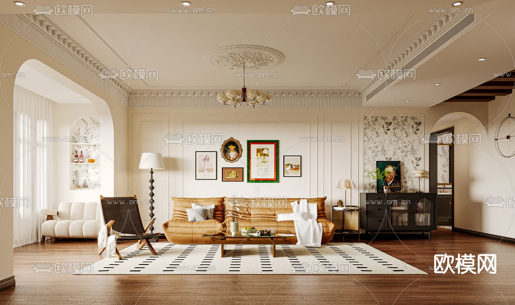 法式客厅3d模型下载（渲染图2）