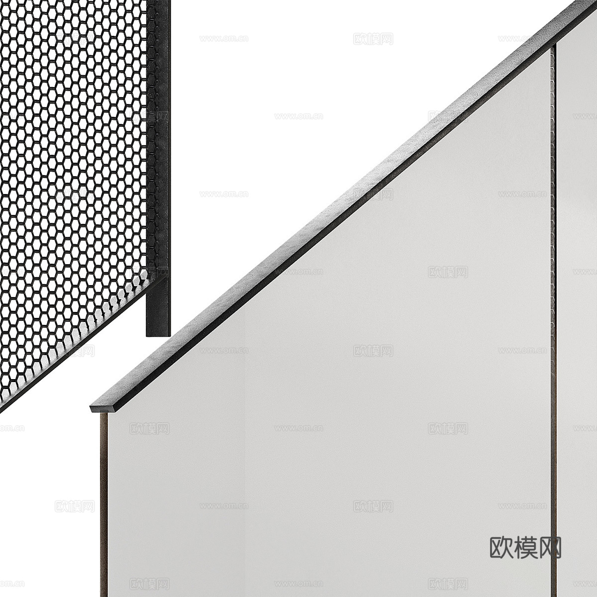 现代极简金属玻璃栏杆3d模型