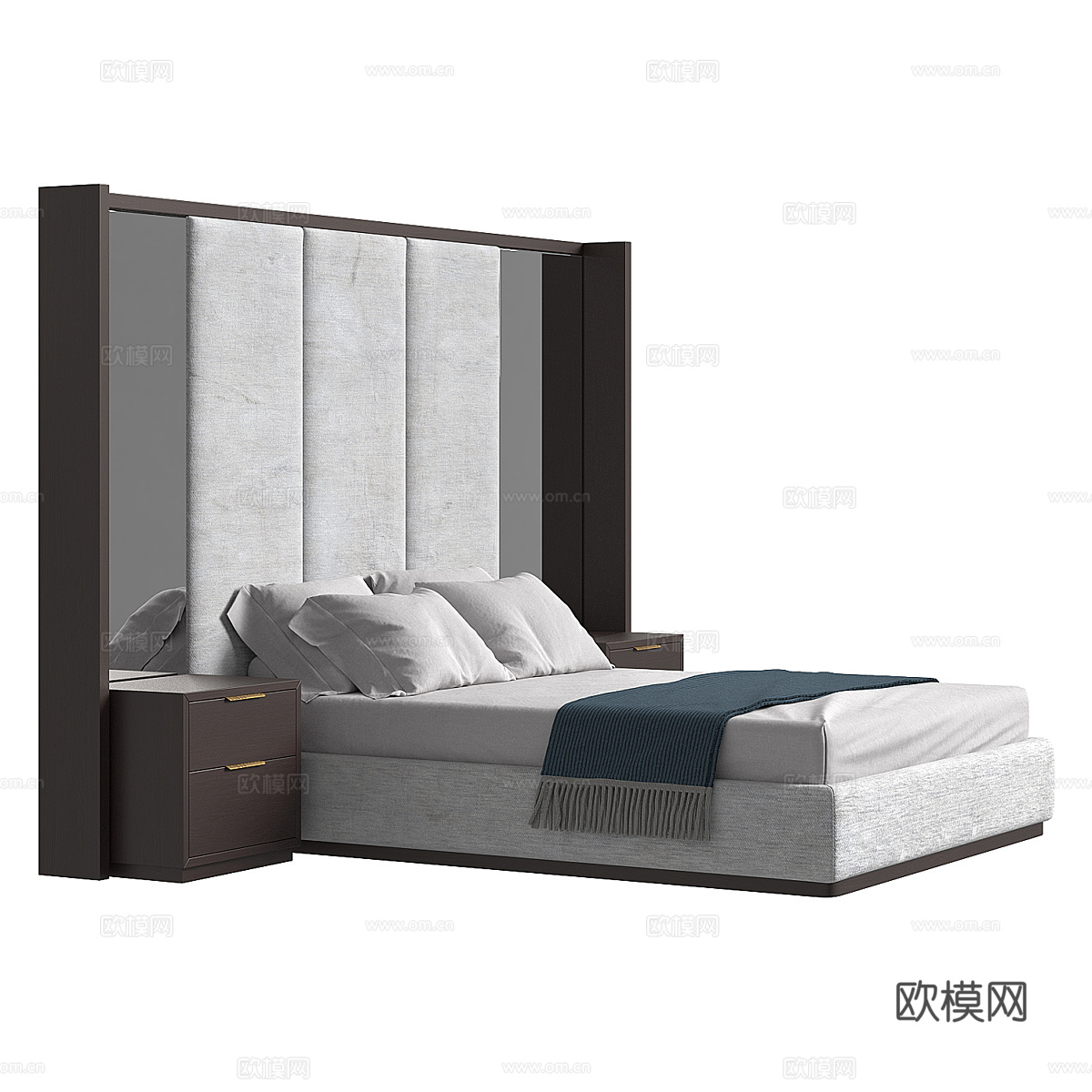 北欧简约双人床 双人床 简约床 卧室床 抱枕3d模型