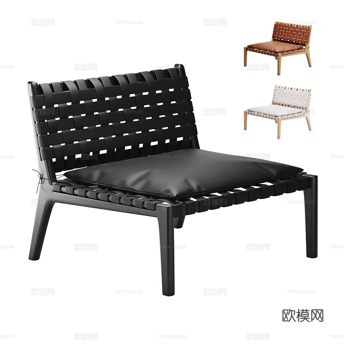 现代意式皮革藤编休闲椅3d模型