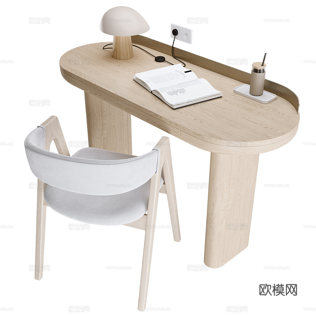 现代意式原木书桌椅3d模型