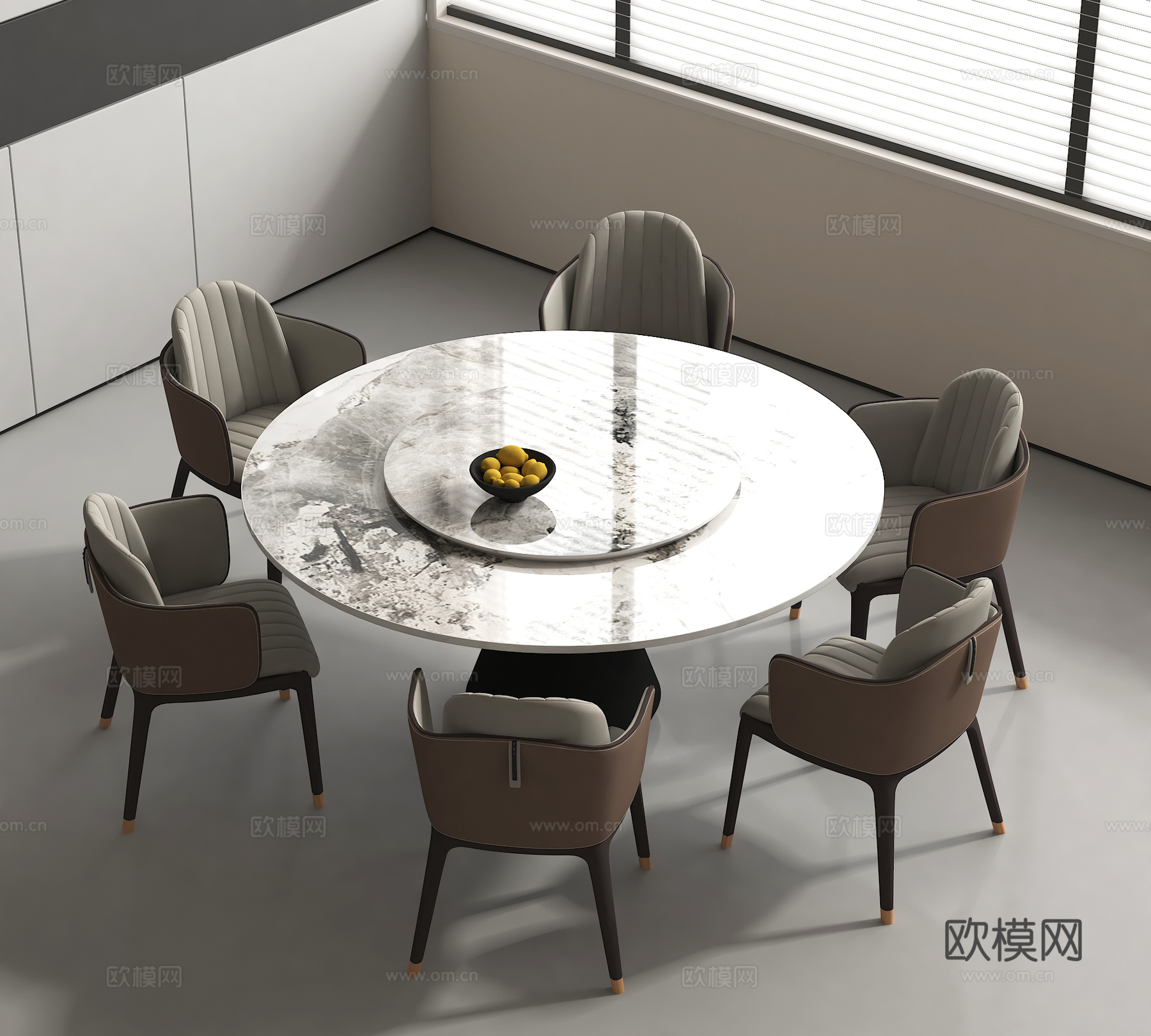 现代餐桌椅组合 圆形餐桌3d模型