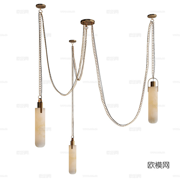 現(xiàn)代輕奢金屬鏈透光石裝飾吊燈3d模型下載(渲染圖2)