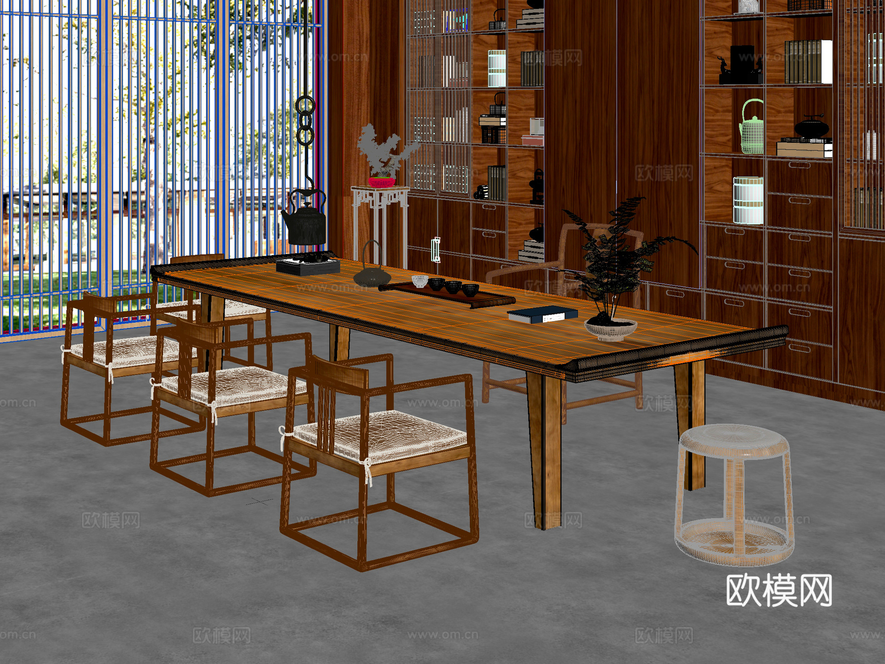 茶桌椅 桌椅3d模型下载（渲染图2）