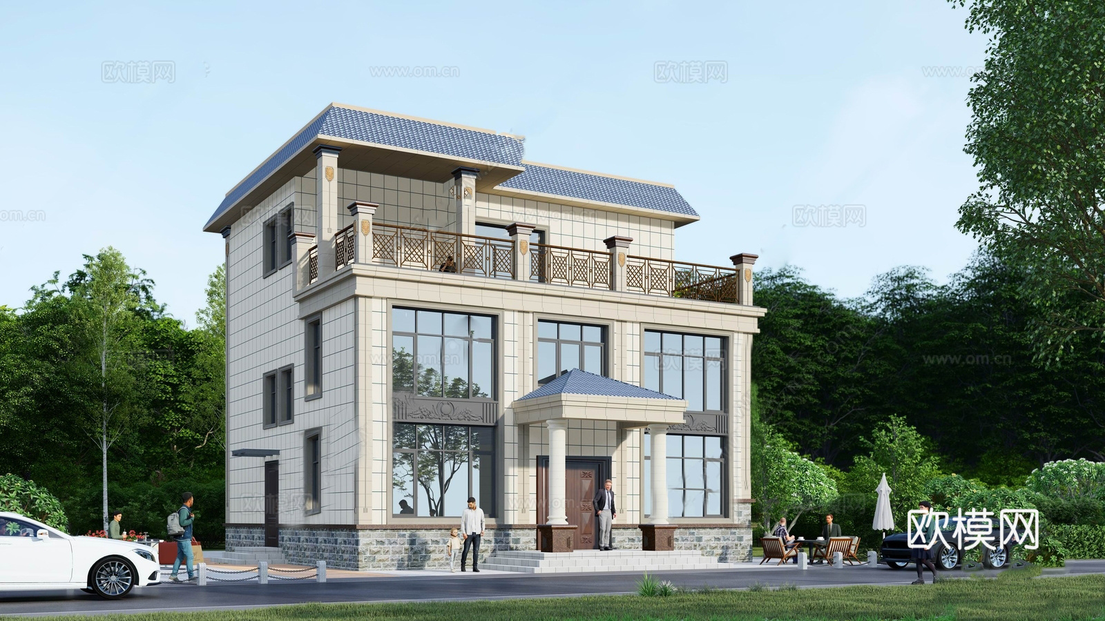 简欧独栋别墅 乡村民房 自建房 斜顶su模型
