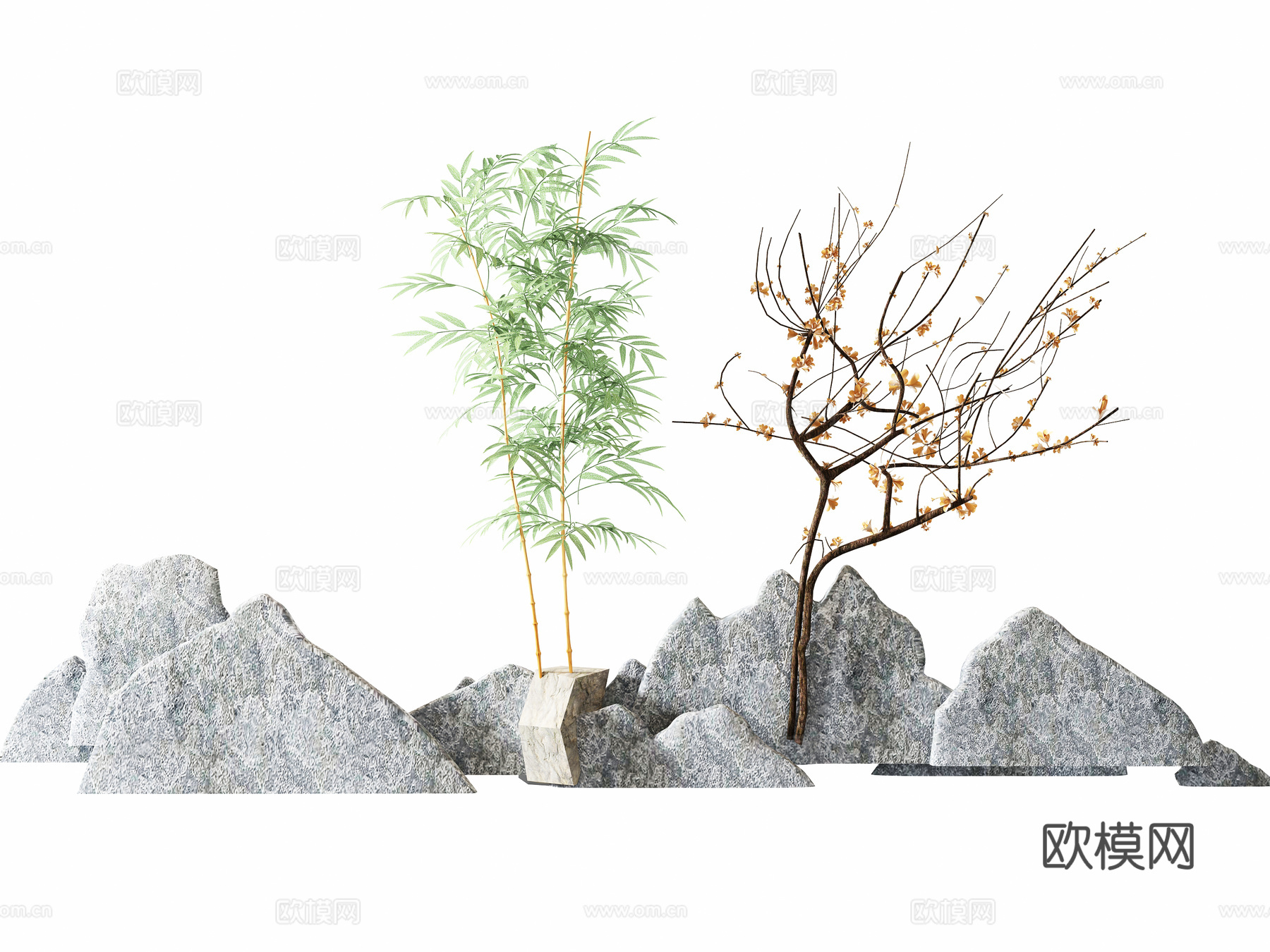中式假山石头景观小品3d模型