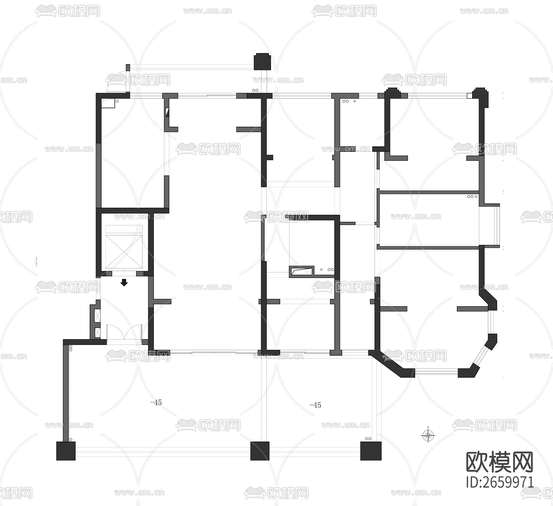 280平大平层平面CAD施工图下载（渲染图2）