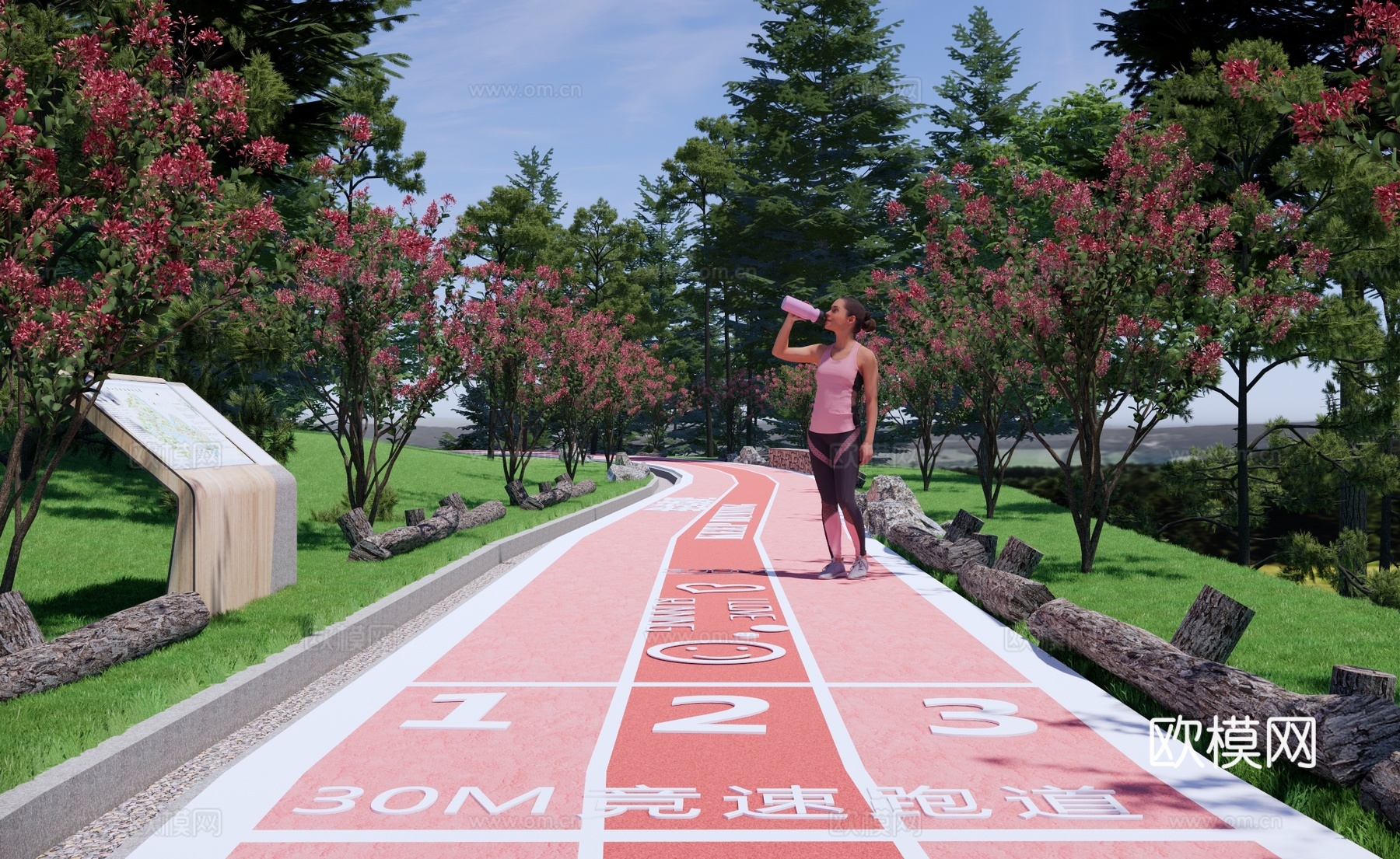 现代绿道公园景观 健康游步道 生态骑行道 运动健身 山体跑道su模型