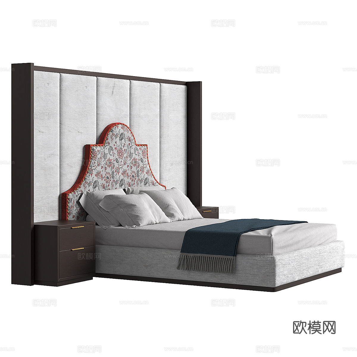 现代简约双人床 双人床  简约床 卧室床  抱枕3d模型