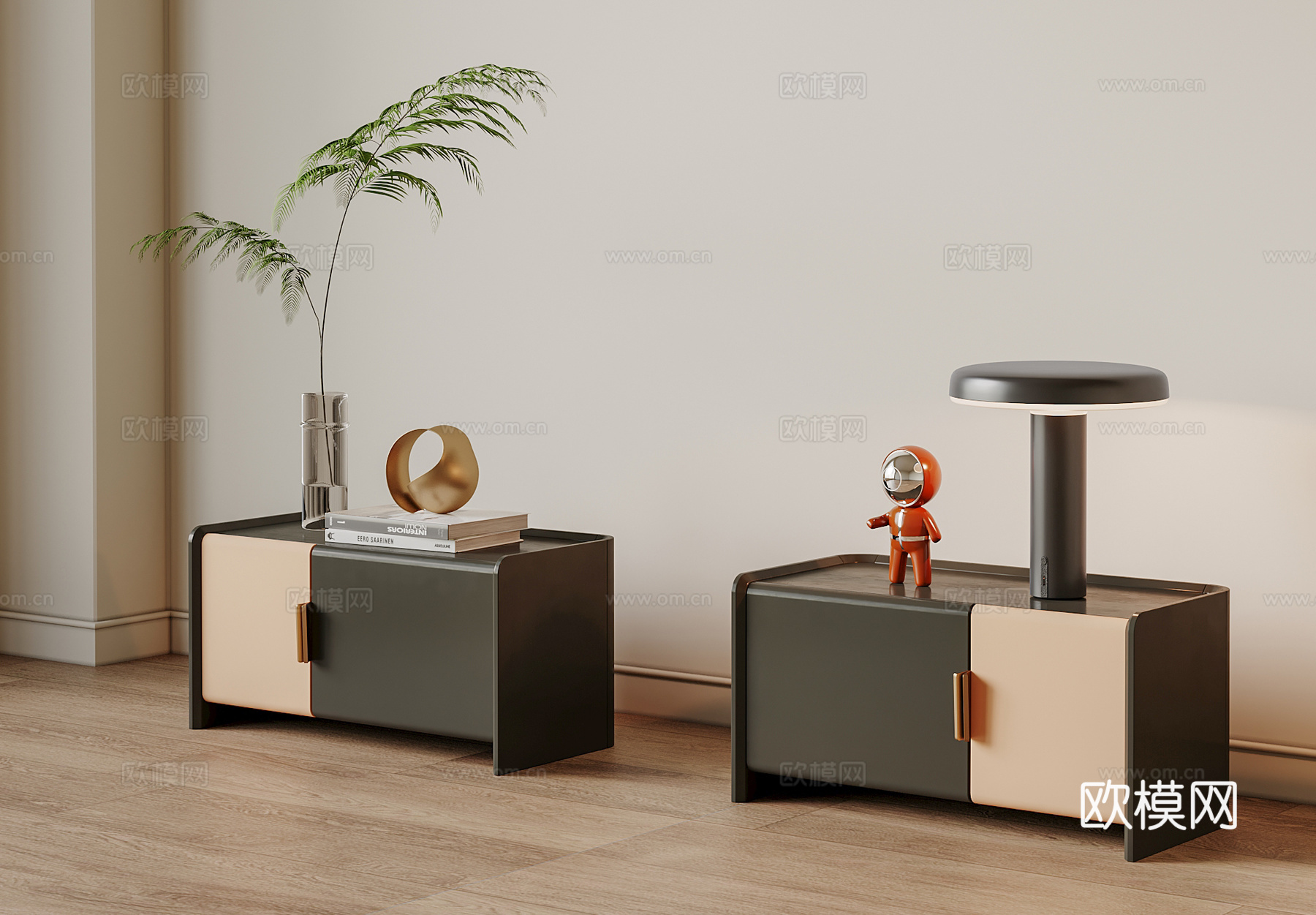意式床头柜 台灯 摆件3d模型