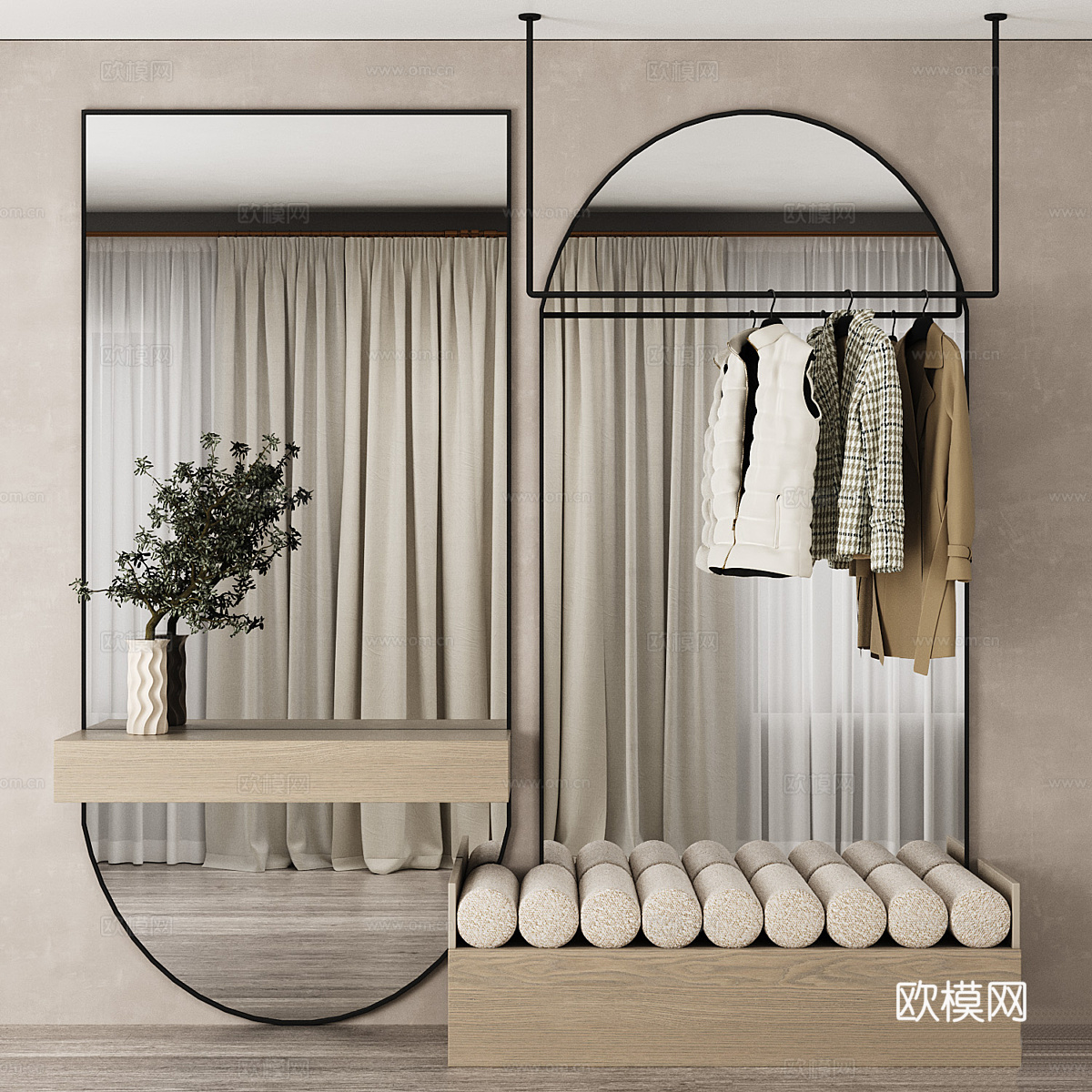 现代意式侘寂门厅鞋柜3d模型