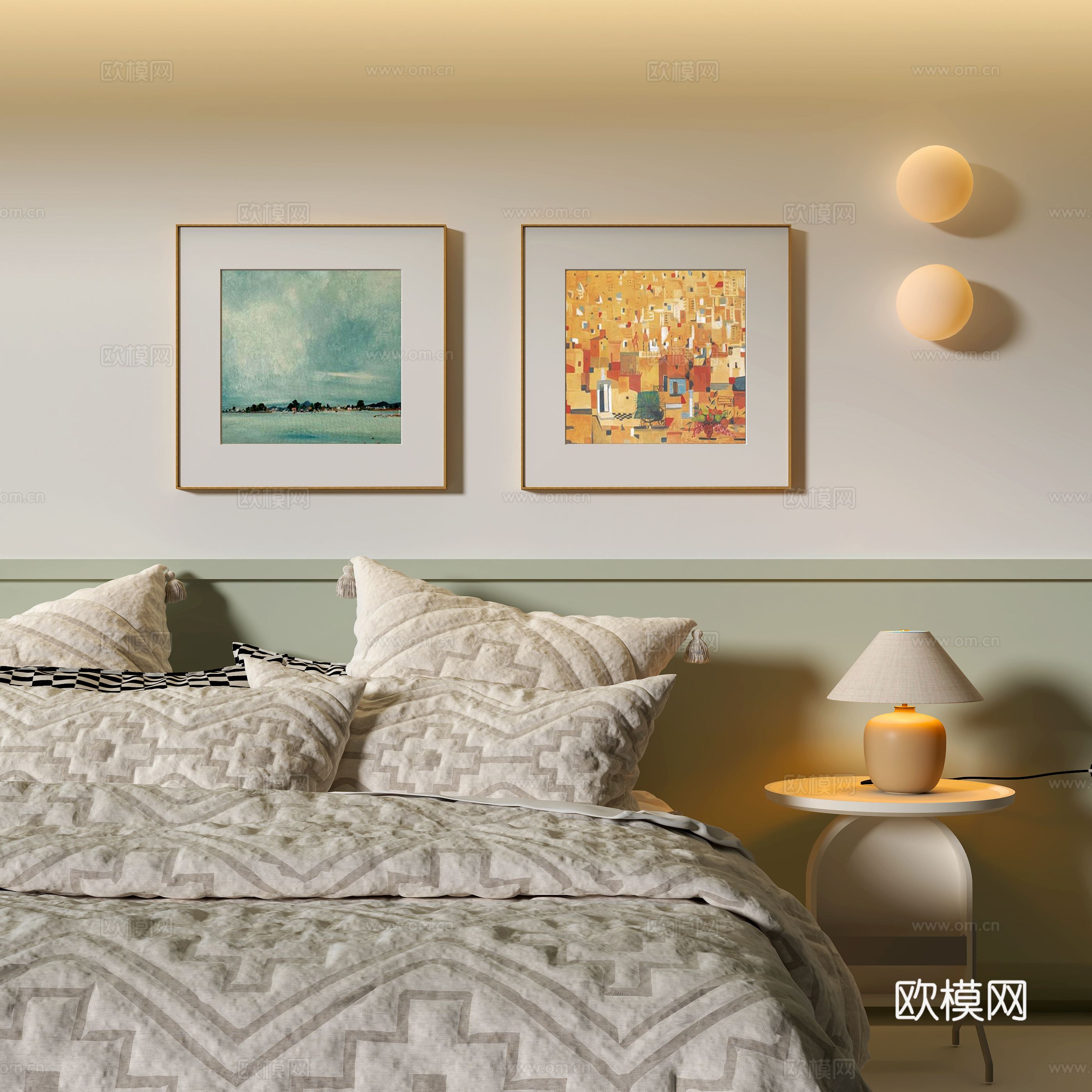 现代卧室装饰挂画 台灯 壁灯3d模型